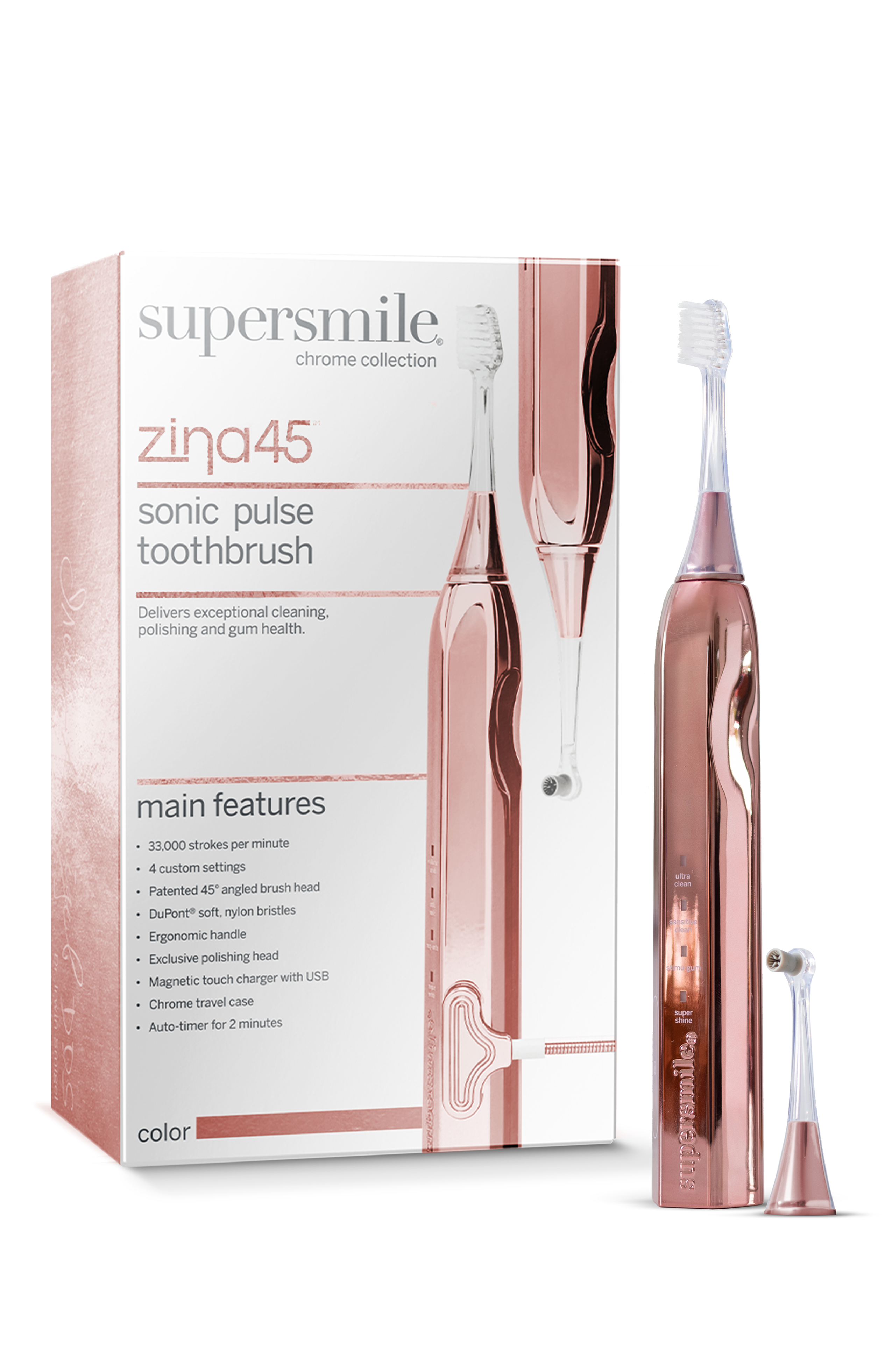 SuperSmile - Zina45™ Sonic Pulse Toothbrush with case - Rose Gold