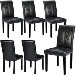 Vecelo - Modern Dining Chairs Set of 6 - High Back PU Leather, Ergonomic Support, 260lb Capacity, Solid Wood Legs - Black
