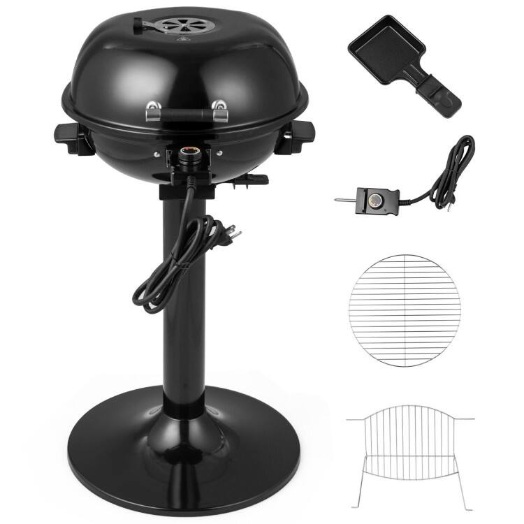 Front. SlickBlue - 1600W Electric BBQ Grill with Removable Non-Stick Warming Rack - Black.