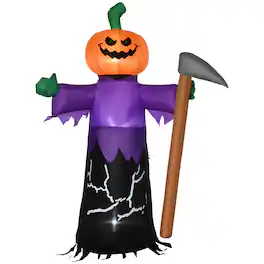 Outsunny - 5' Inflatable Halloween Pumpkin Grim Reaper, Blow Up Outdoor LED Yard Display, Waterproof - purple