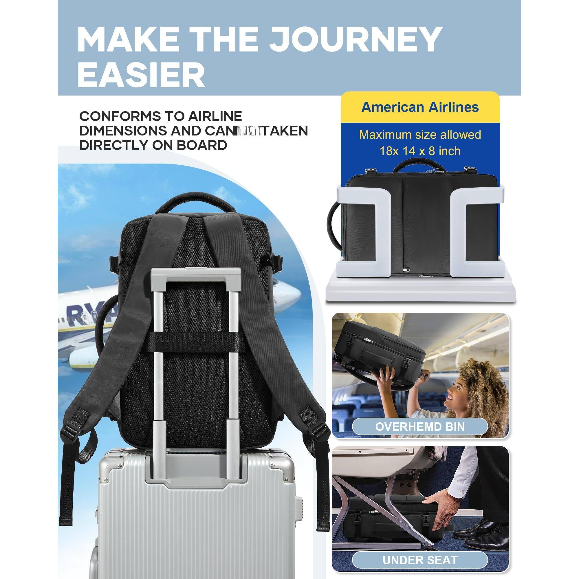 Alt View 2. Pacoar Cade - Travel Backpack For Women Men Carry On Traveling Airplanes Personal Item Bag Laptop Backpacks - E-black-Small.