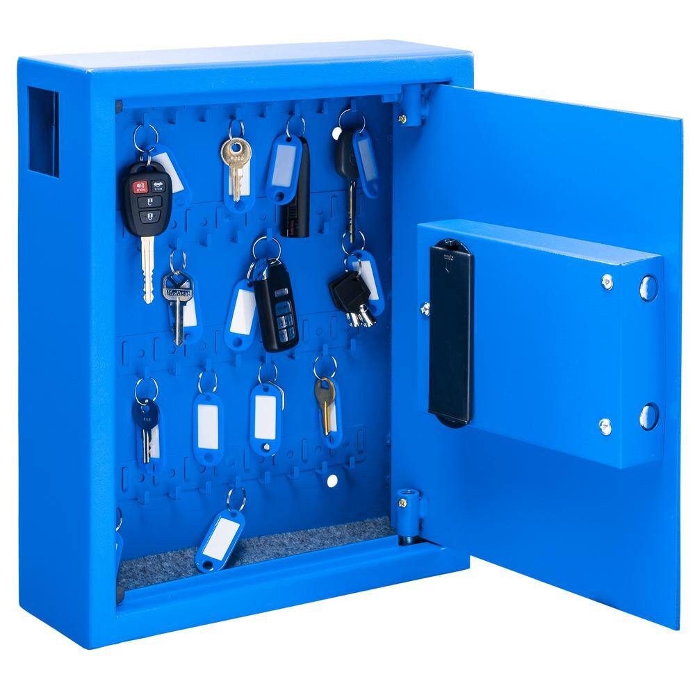 Angle. AdirOffice - Steel Digital Key Cabinet, 40-Key Capacity with Programmable Lock - Blue.