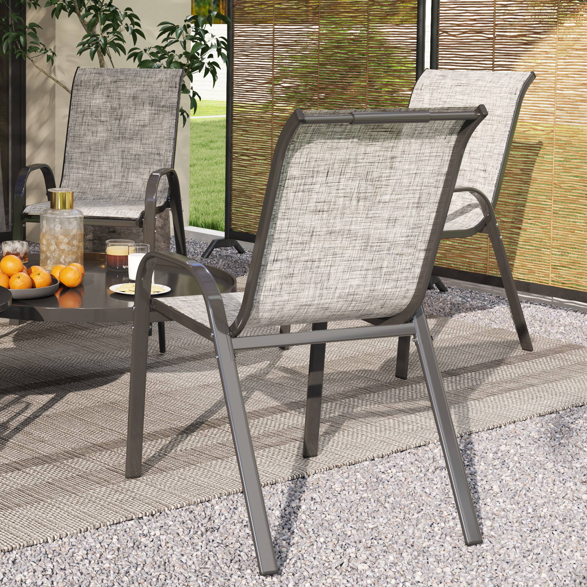 Alt View 8. Outsunny - Outdoor Dining Chairs Set of 4, Stackable Patio Dining Chairs, High Back Outdoor Patio Chairs with Breathable Mesh Seat - Mixed Gray.