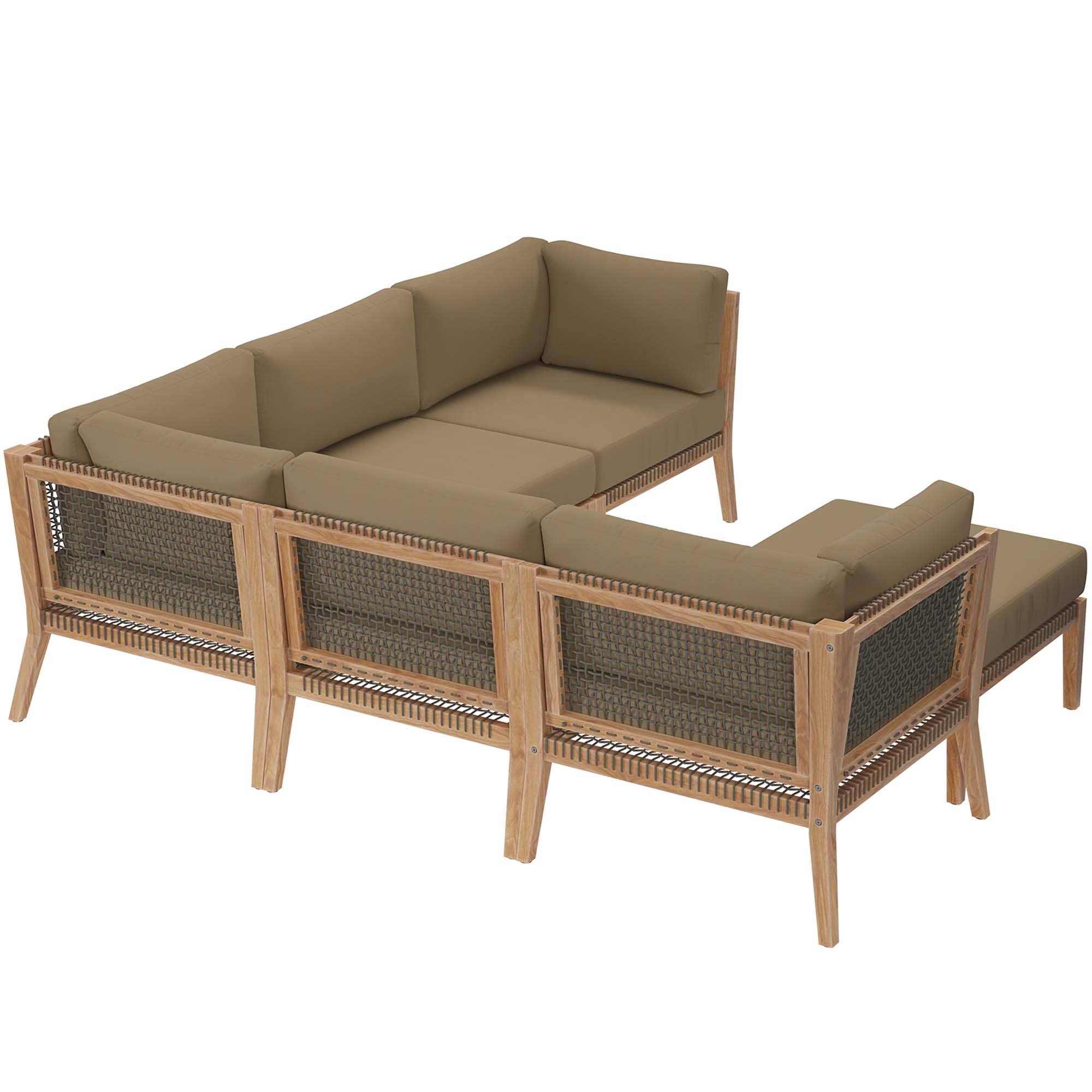Left. Modway - Clearwater 6-Piece Outdoor Patio Teak Wood Sectional Sofa by Modway - Gray Light Brown.