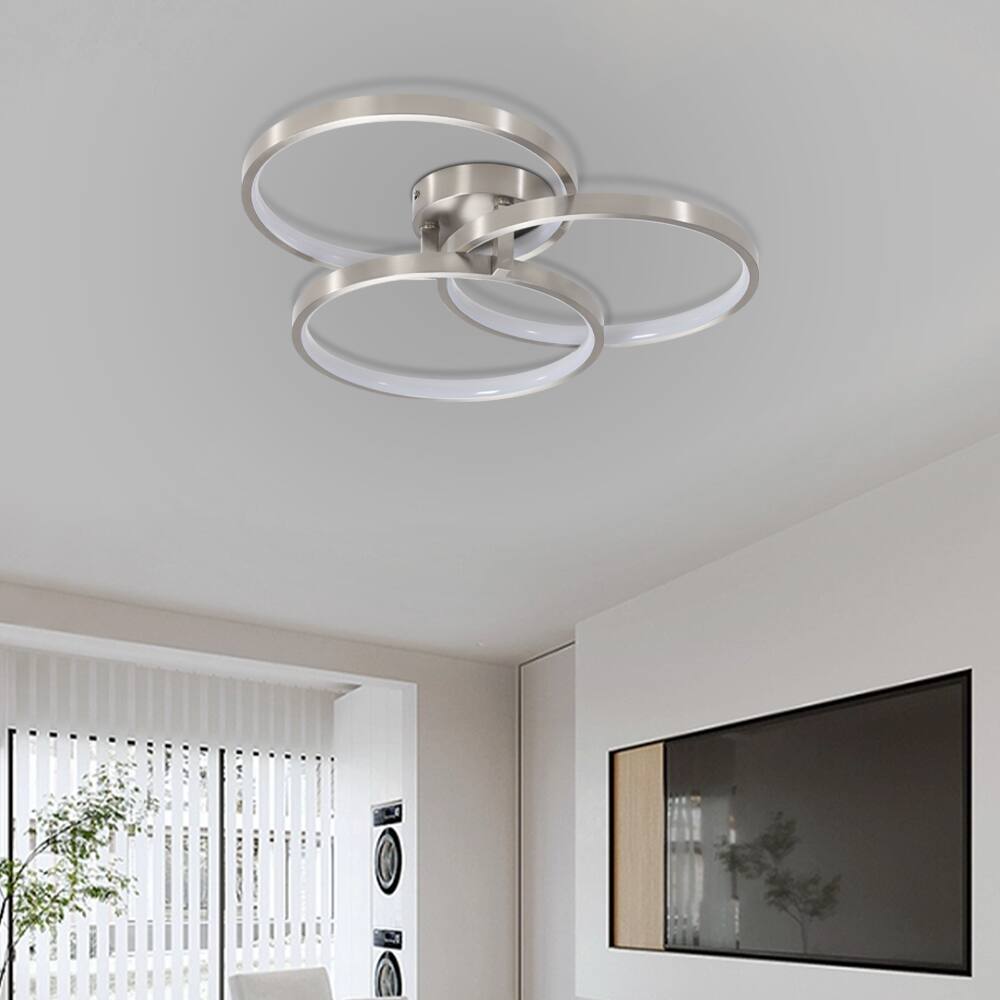 Left. APRILSOUL - 20 Inch Modern LED Ceiling Light Fixture - Circular 3-Ring Design Dimmable Contemporary Brushed Nickel Finish.