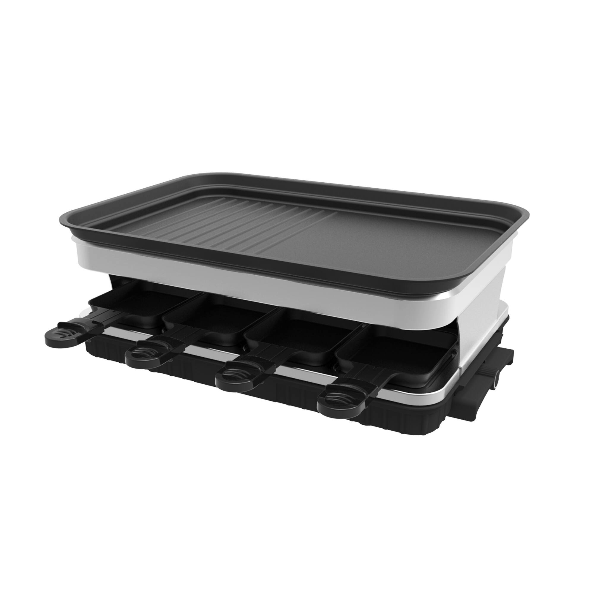 Angle. GOODSILO - Raclette Grill for 8 People with Non-Stick Plate & Adjustable Temperature, 1500W - Black.