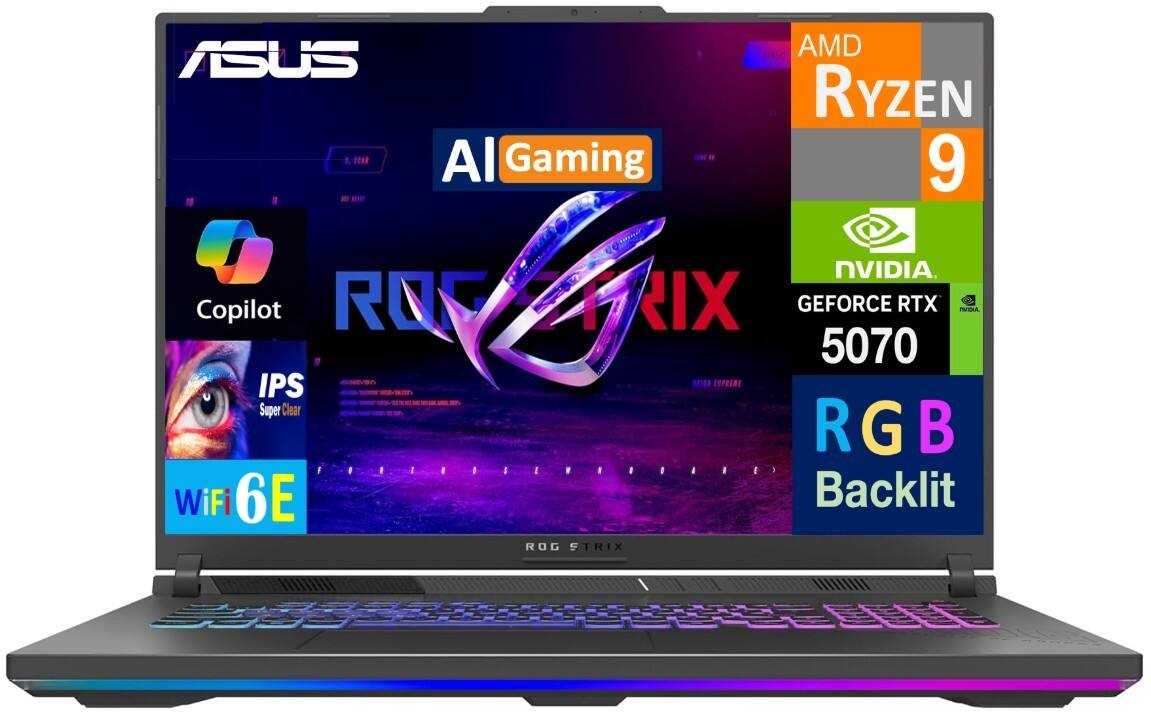 ASUS AI Gaming AMD Ryzen 9 NVIDIA GeForce RTX 5070 IPS Super Clear RGB Backlit ROG STRIX