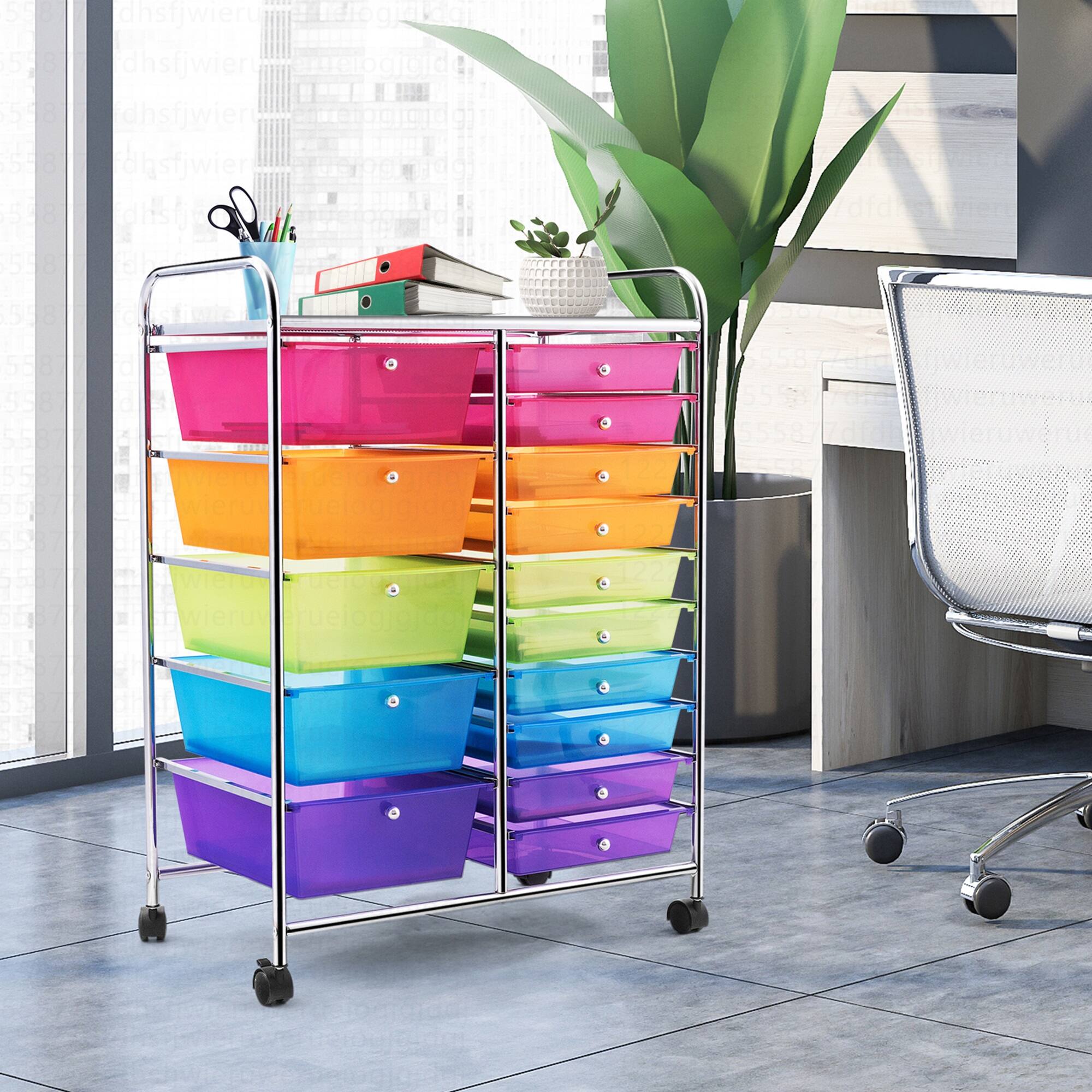 Alt View 3. Costway - 15 Drawer Rolling Storage Cart Scrapbook Paper Office School Organizer - Multicolor.