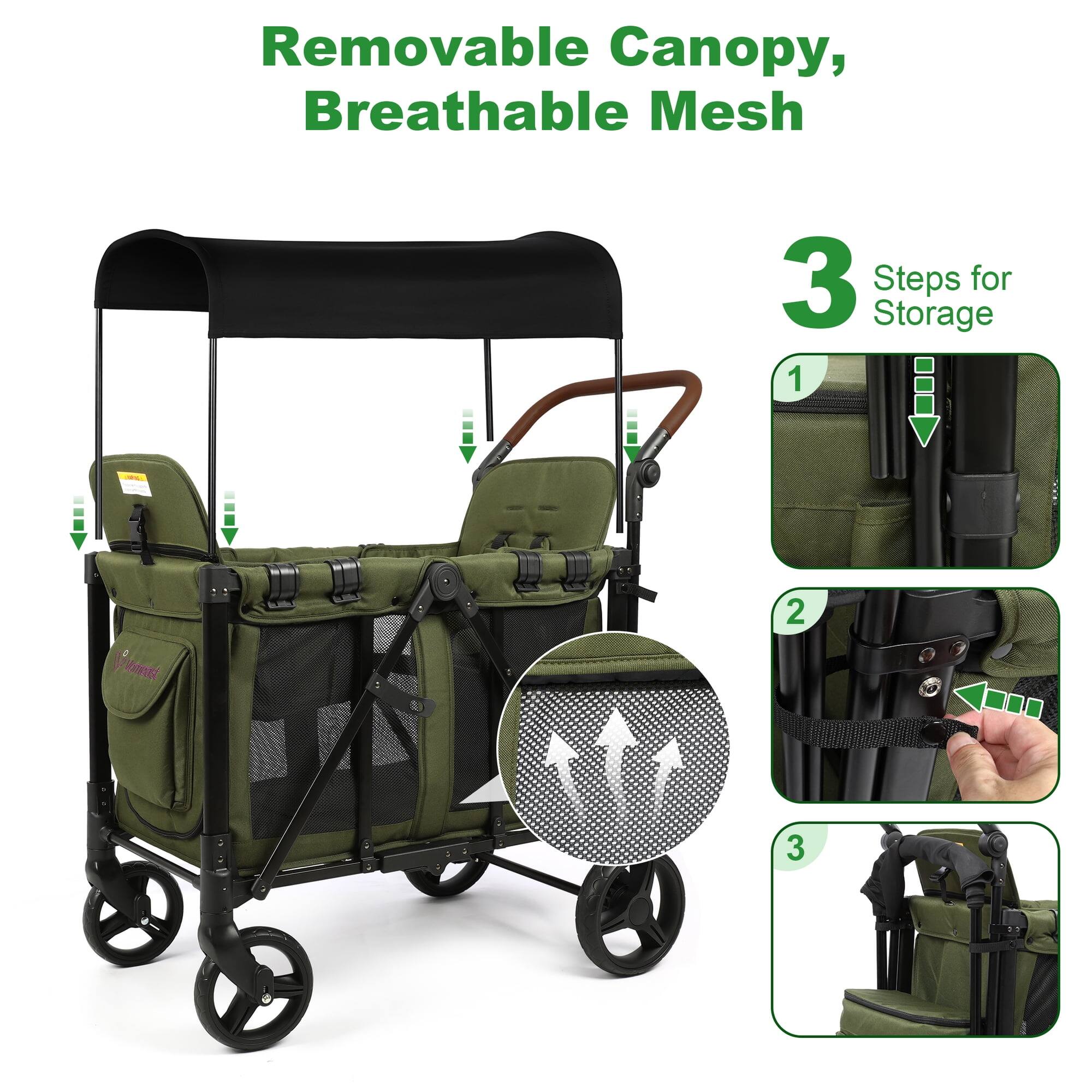 Removable Canopy, Breathable Mesh

3 Steps for Storage

1
2
3