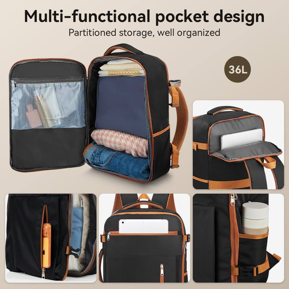 Multi-functional pocket design  
Partitioned storage, well organized  
36L