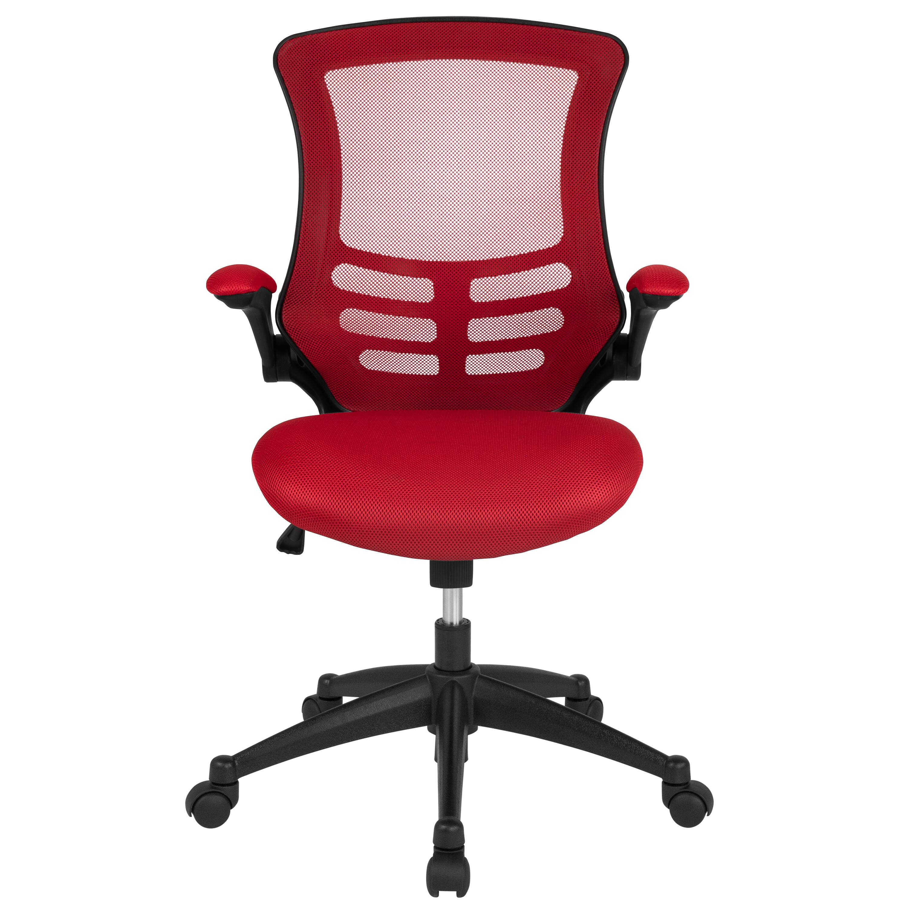 Alt View 7. Emma + Oliver - Mid-Back Mesh Swivel Ergonomic Task Office Chair with Flip-Up Arms - Red Mesh/Black Frame.