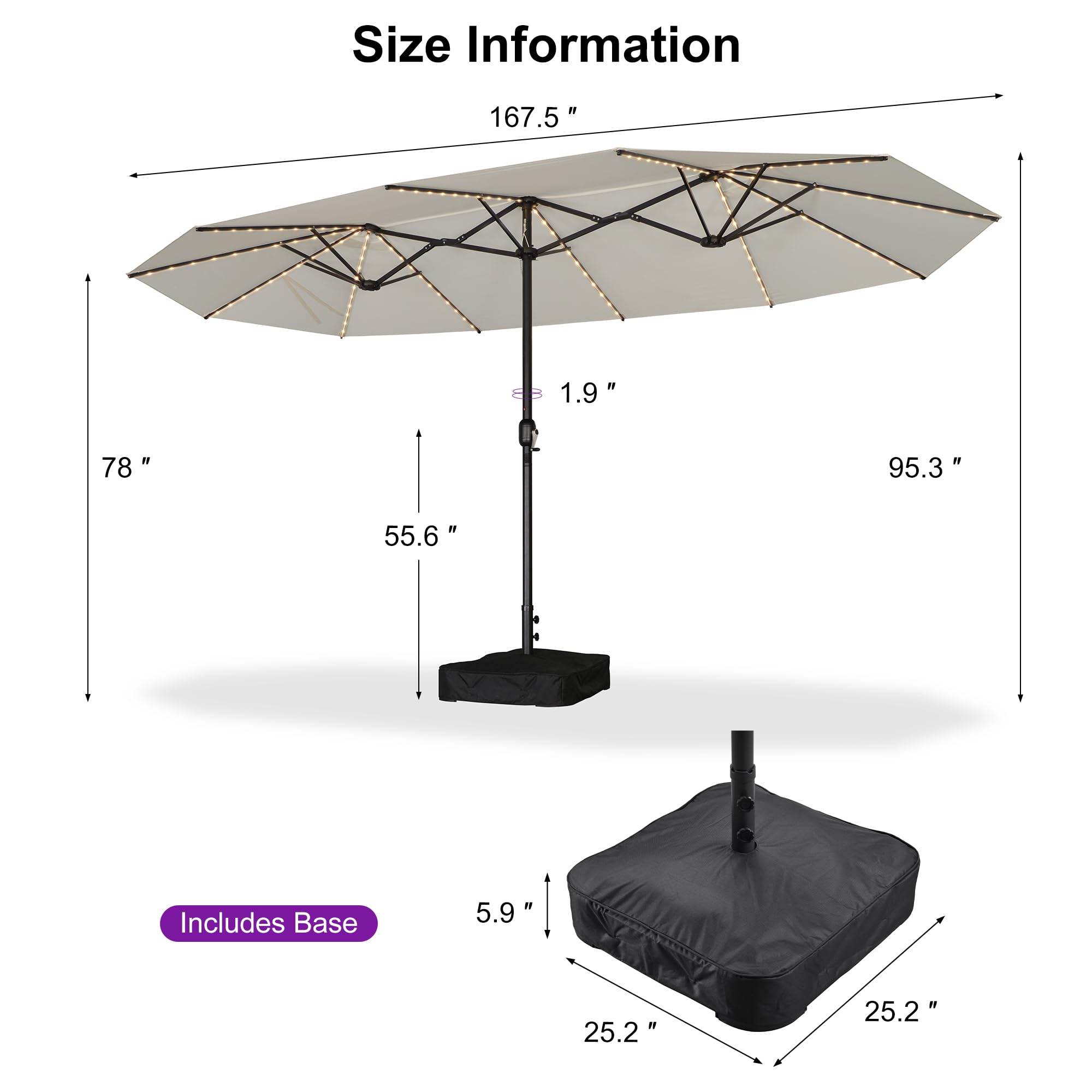 Size Information  
167.5"  
1.9"  
78"  
95.3"  
55.6"  
Includes Base  
5.9"  
25.2"  
25.2"