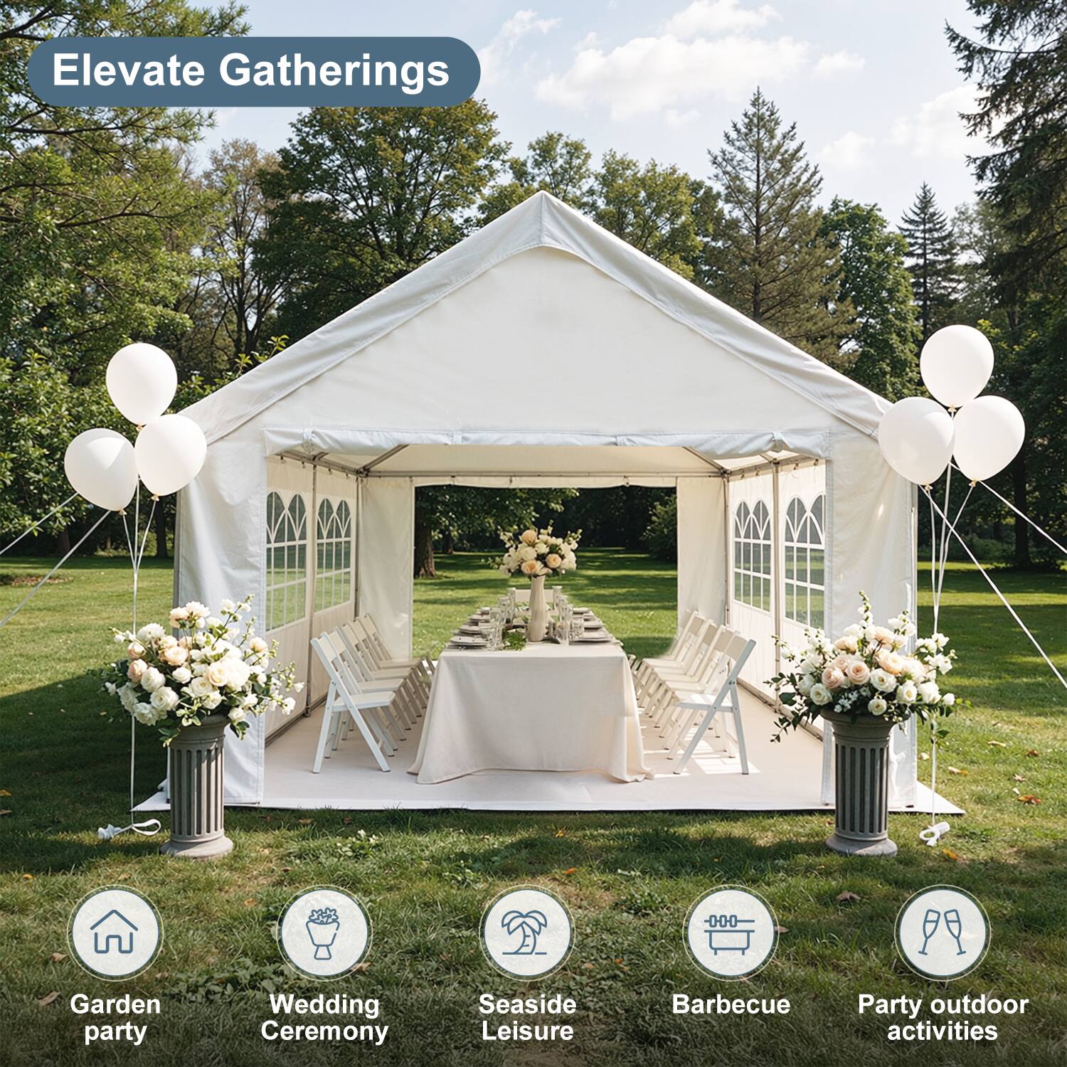 Elevate Gatherings

- Garden party
- Wedding Ceremony
- Seaside Leisure
- Barbecue
- Party outdoor activities