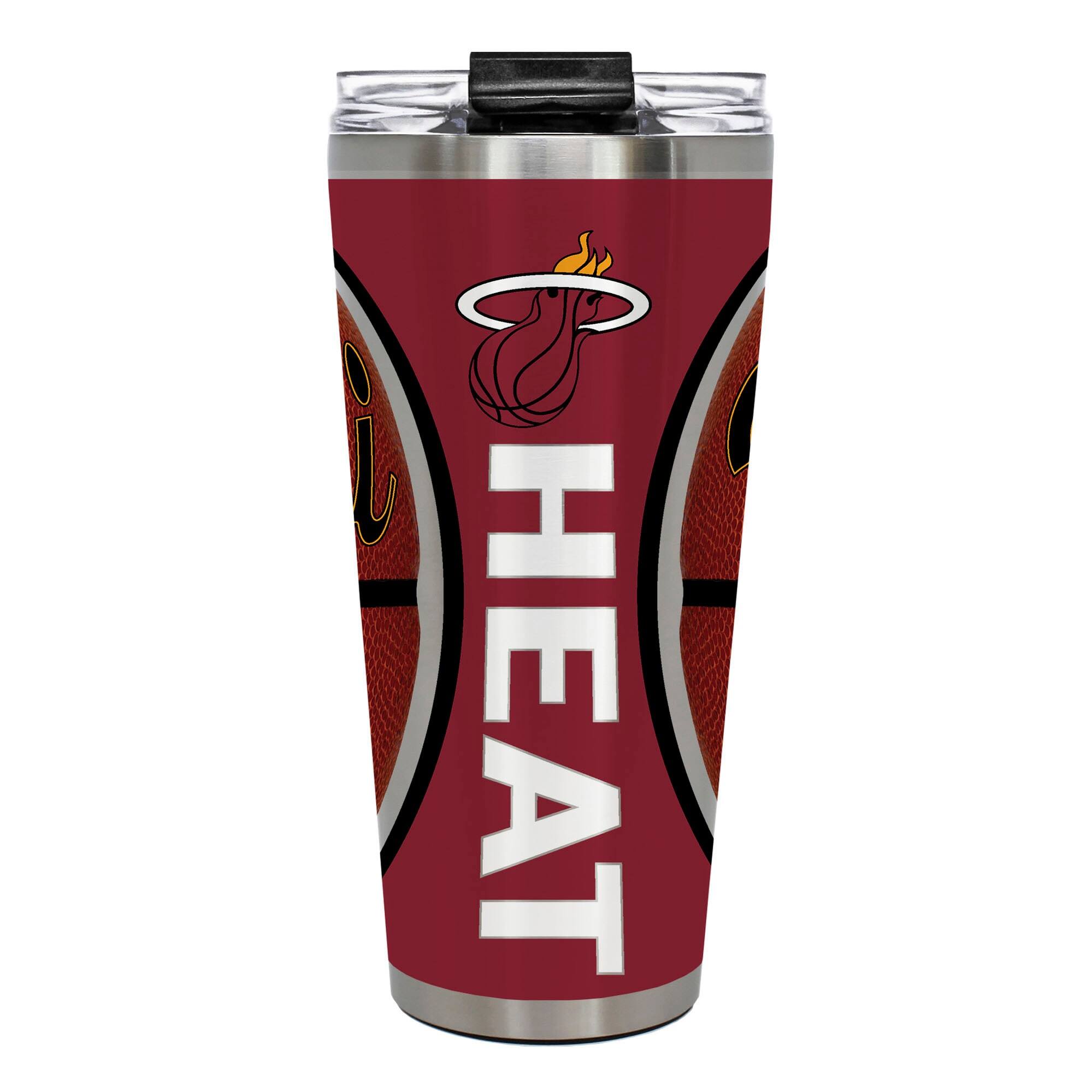 Front. Great American Products - Miami Heat 32oz. Big Slim Game Ball Travel Tumbler - Brown.