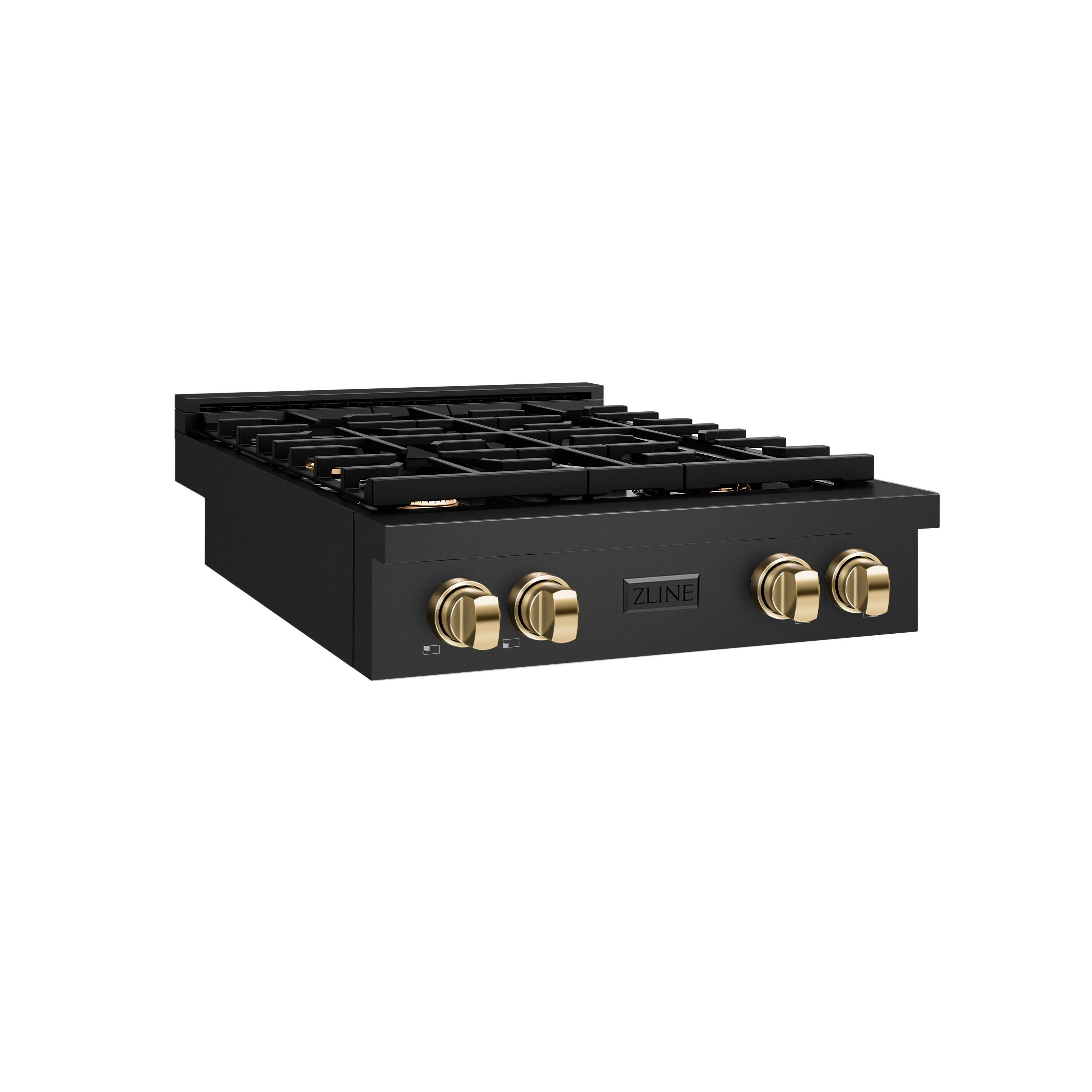 Angle. ZLINE - ZLINE 30 in. Autograph Paramount Rangetop with Gold Accents (SRTBZ-30-G) - Black Stainless Steel.