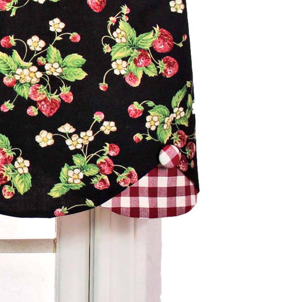 Left. RLF Home - RLF Home Strawberry Style Fields Petticoat 3" Rod Pocket Valance 50" x 15" Black - Black.