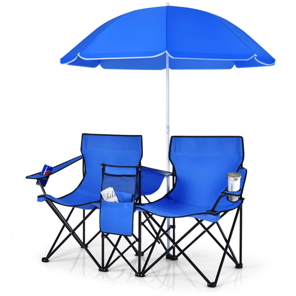 Boyel Living - Portable Folding Picnic Double Chair With Removable Umbrella - Blue