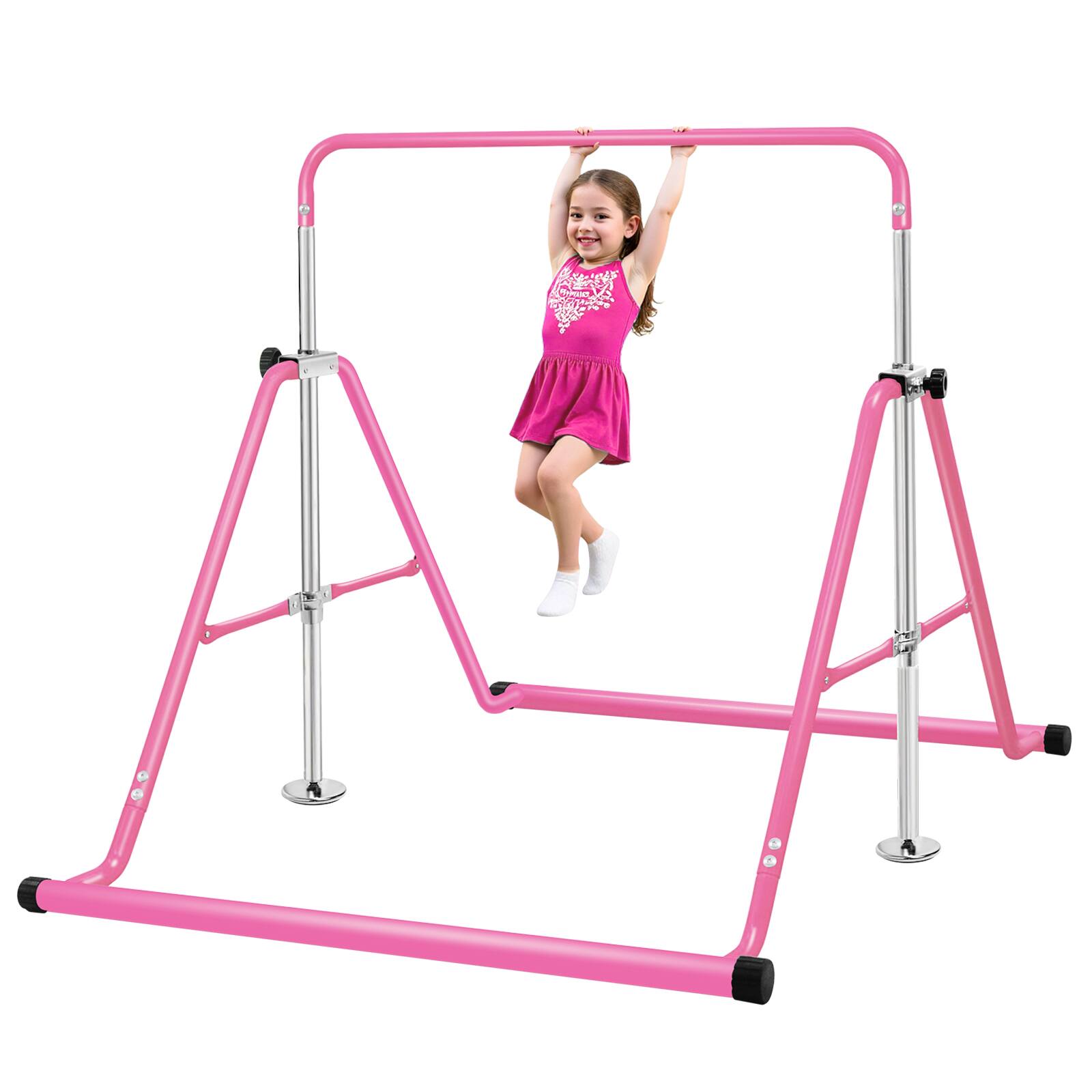 Front. Brick Attic - Gymnastics Bar for Kids Height Adjustable Horizontal Bar Folding Gymnastics Junior Training Bar - Pink.