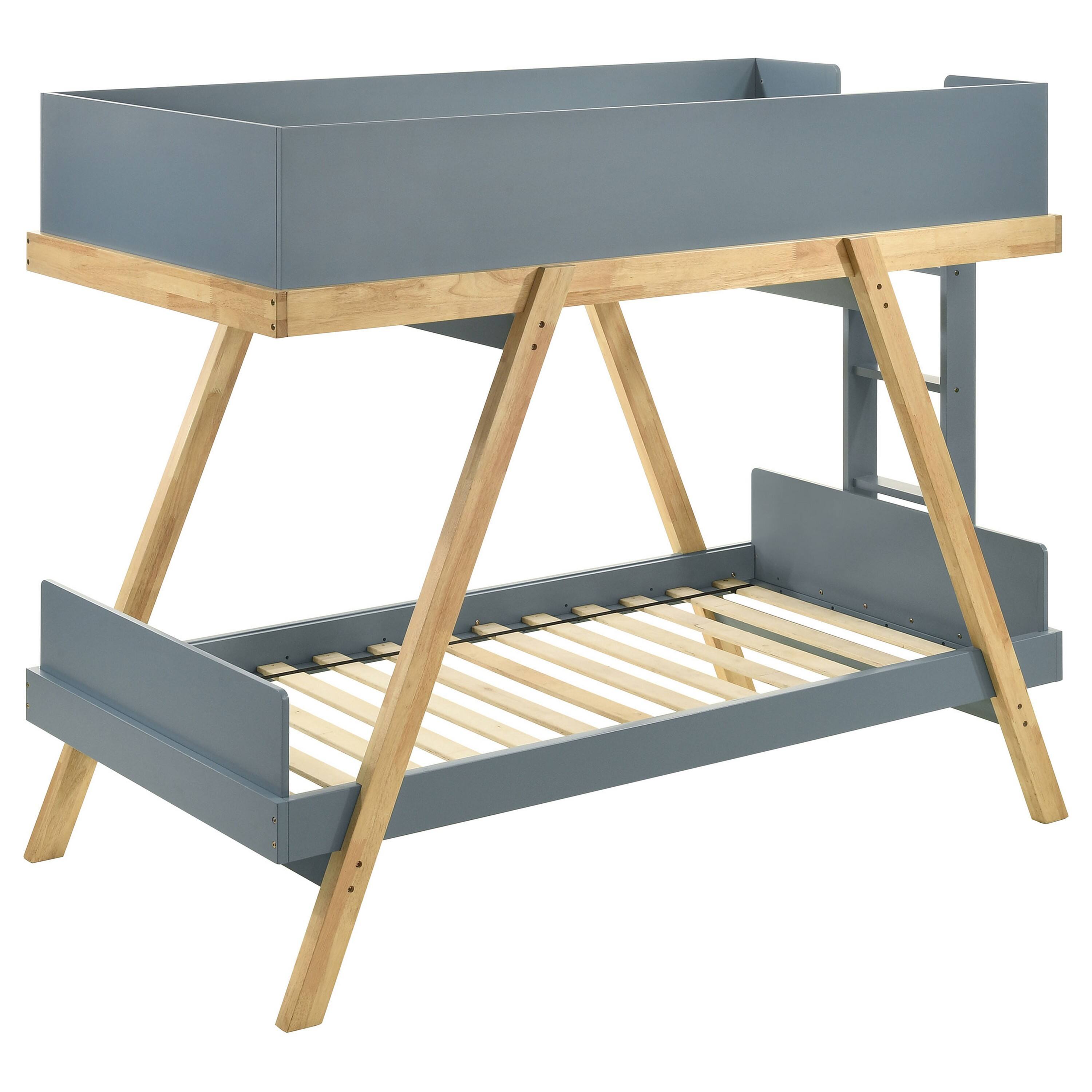Alt View 3. Manhattan Lane - Anky Twin Size Bunk Bed, Brown Wood Frame, 3 Side Panel Security - Blue, Brown.