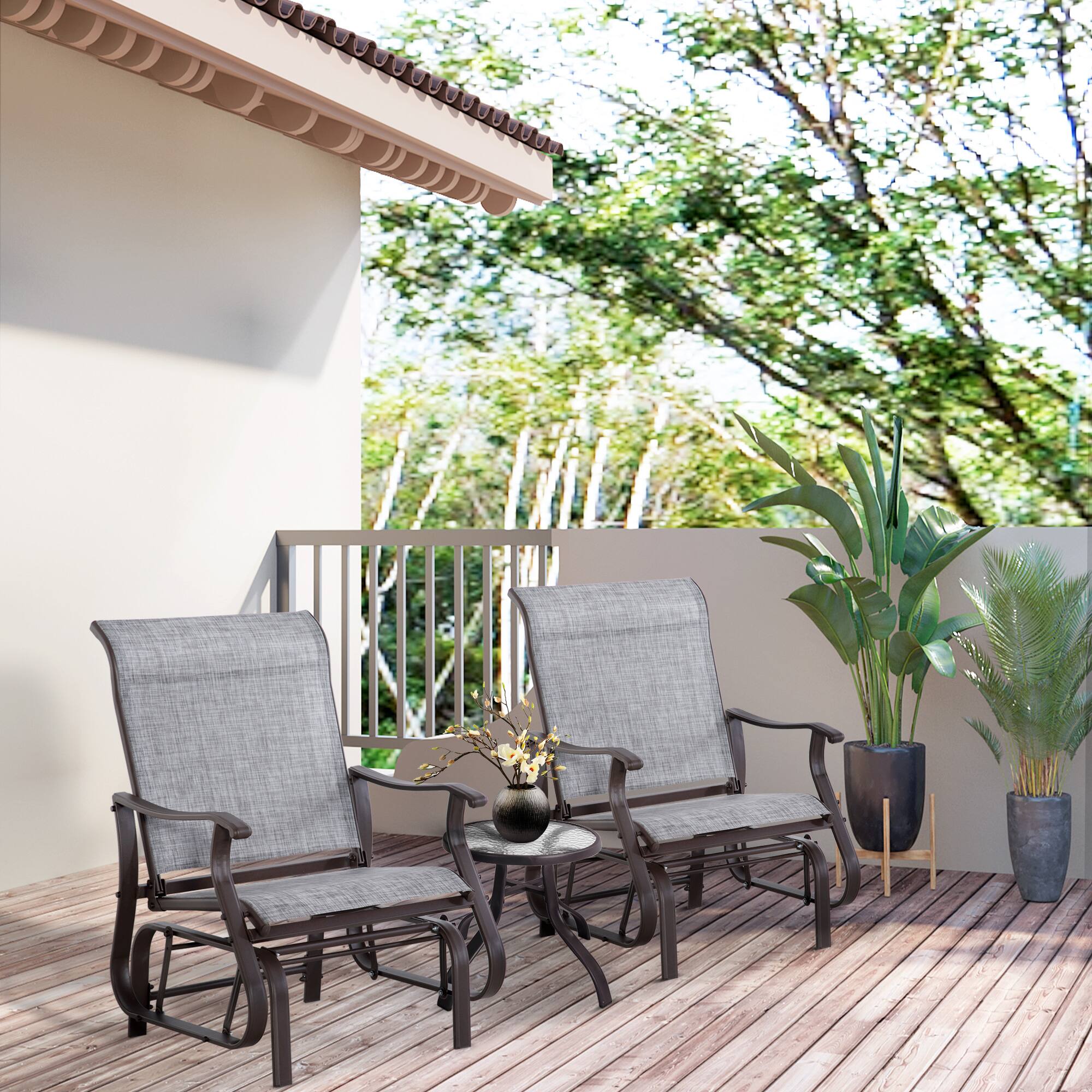 Angle. Outsunny - Outdoor Glider Chair, Gliders for Outside Patio with Steel Frame and Mesh Fabric for Backyard, Garden, and Porch - Gray.