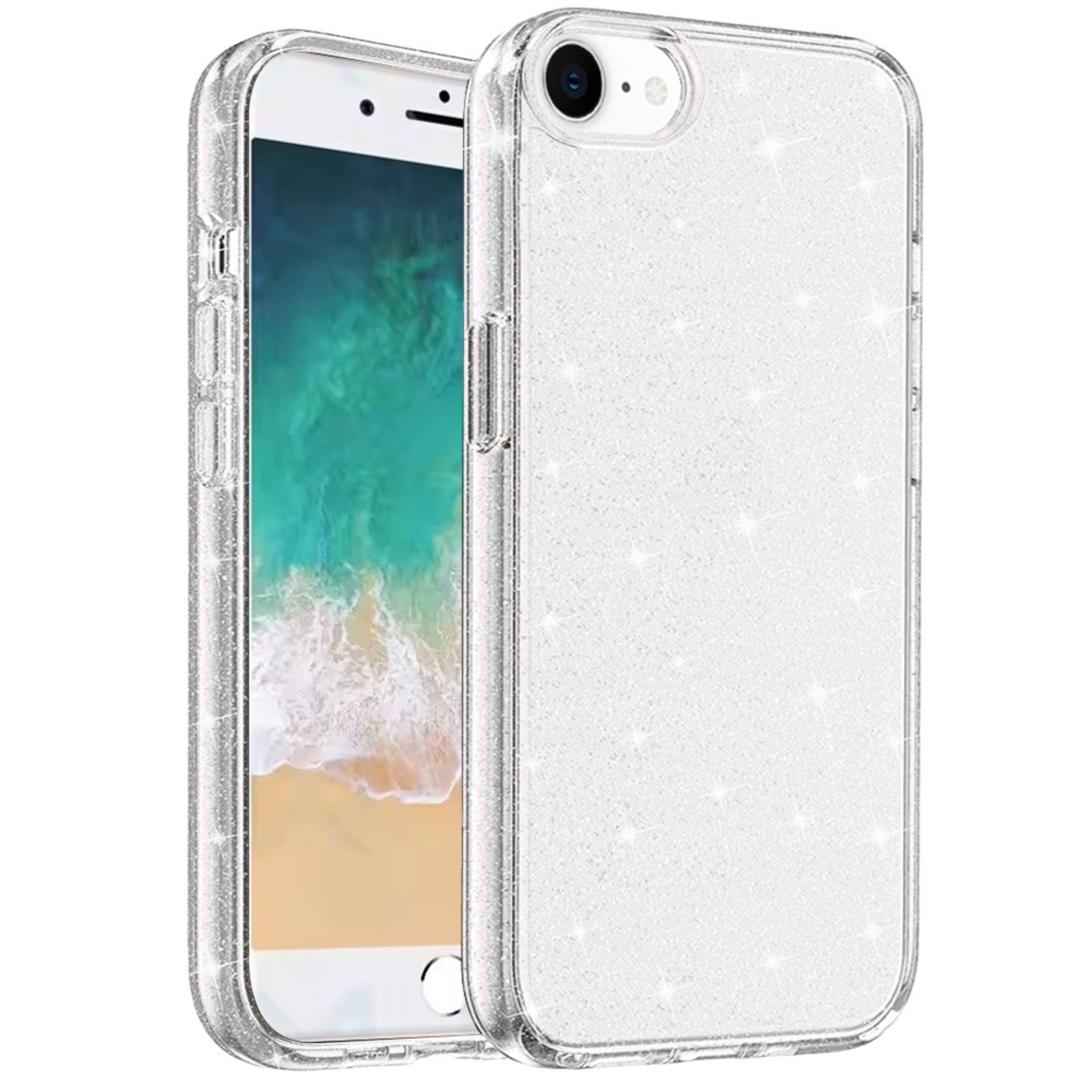 Angle. Kitcheniva - Glitter Ultra Thick 3mm Translucent Case With Tempered Glass For iPhone 16e 17e Pink - Pink.