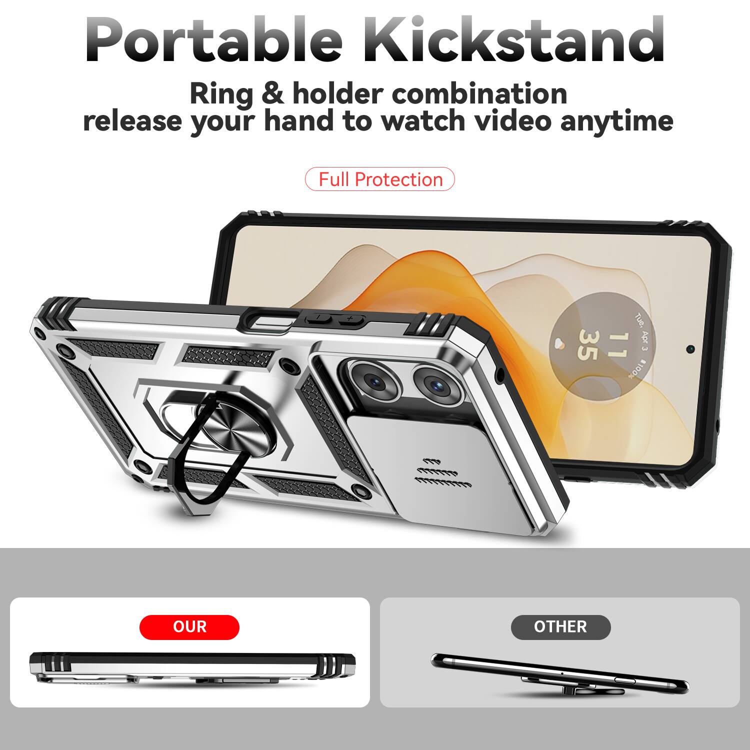 Portable Kickstand  
Ring & holder combination release your hand to watch video anytime  
Full Protection  

OUR  
OTHER