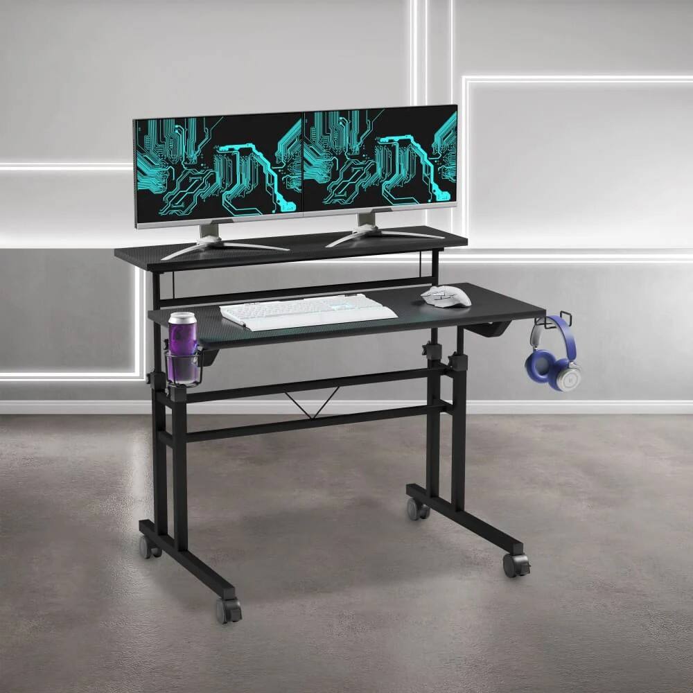 Front. Techni Sport - Techni Sport Galaxy Adjustable Gaming Desk, Black - Black.