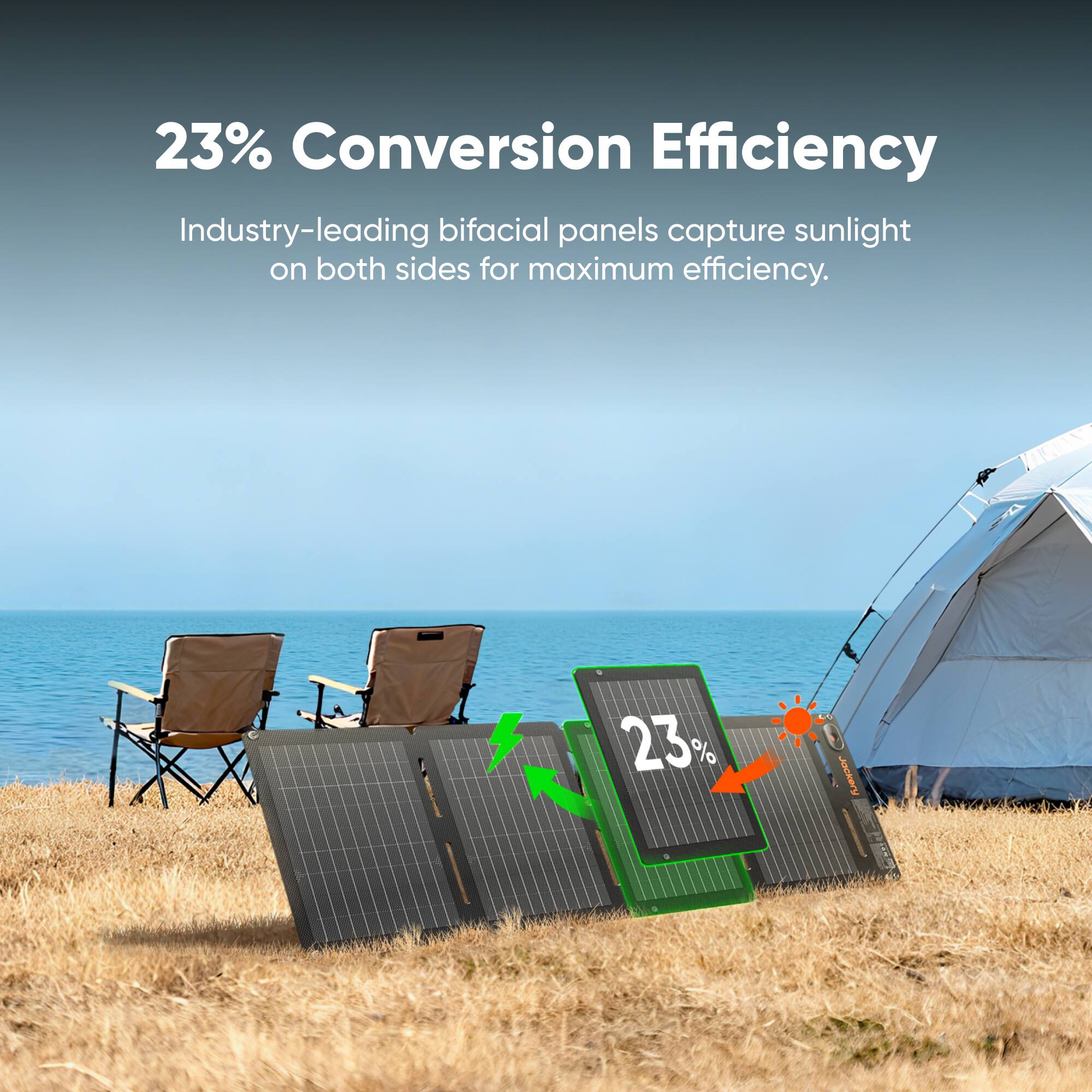 23% Conversion Efficiency

Industry-leading bifacial panels capture sunlight on both sides for maximum efficiency.