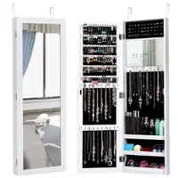 Costway - Wall Door Mounted Mirrored Jewelry Cabinet Storage Organizer - White - Front_Zoom