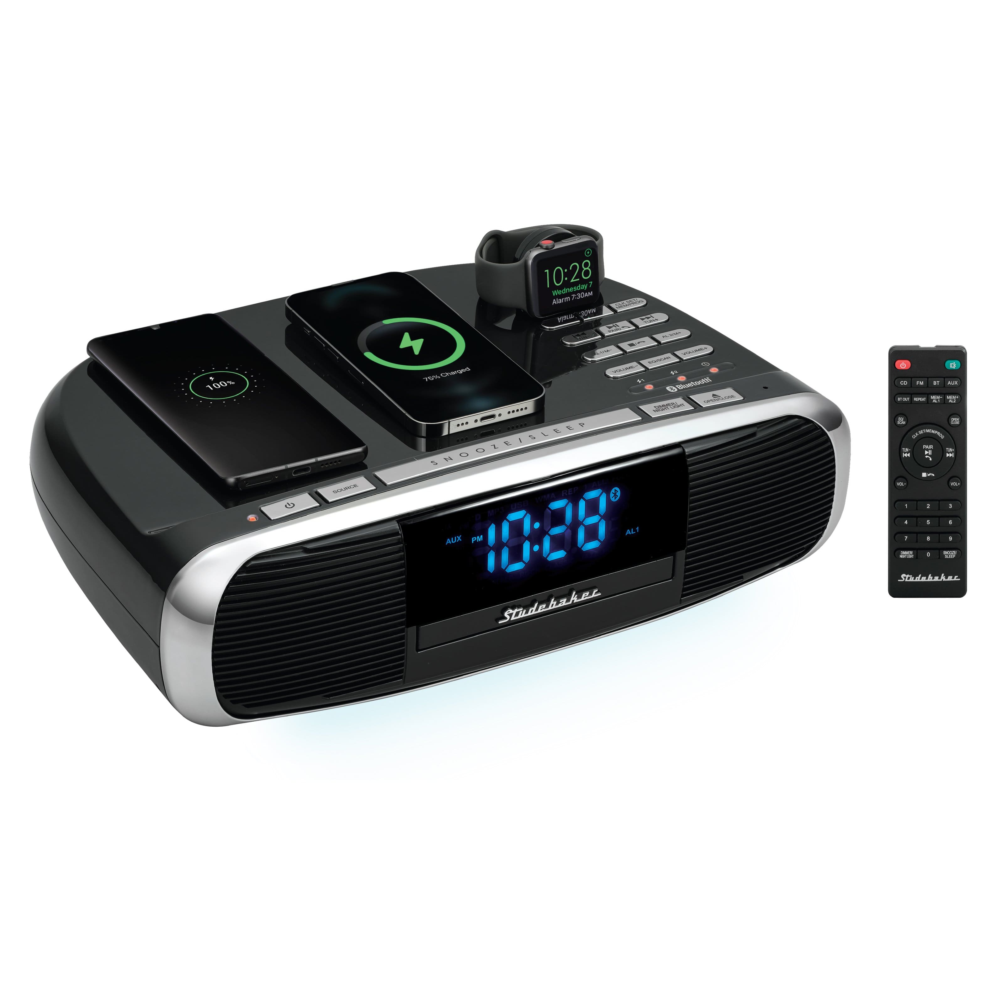 Left. Studebaker - Workstation Hi-Fi CD Clock Radio and Wireless Charging Station - Black.