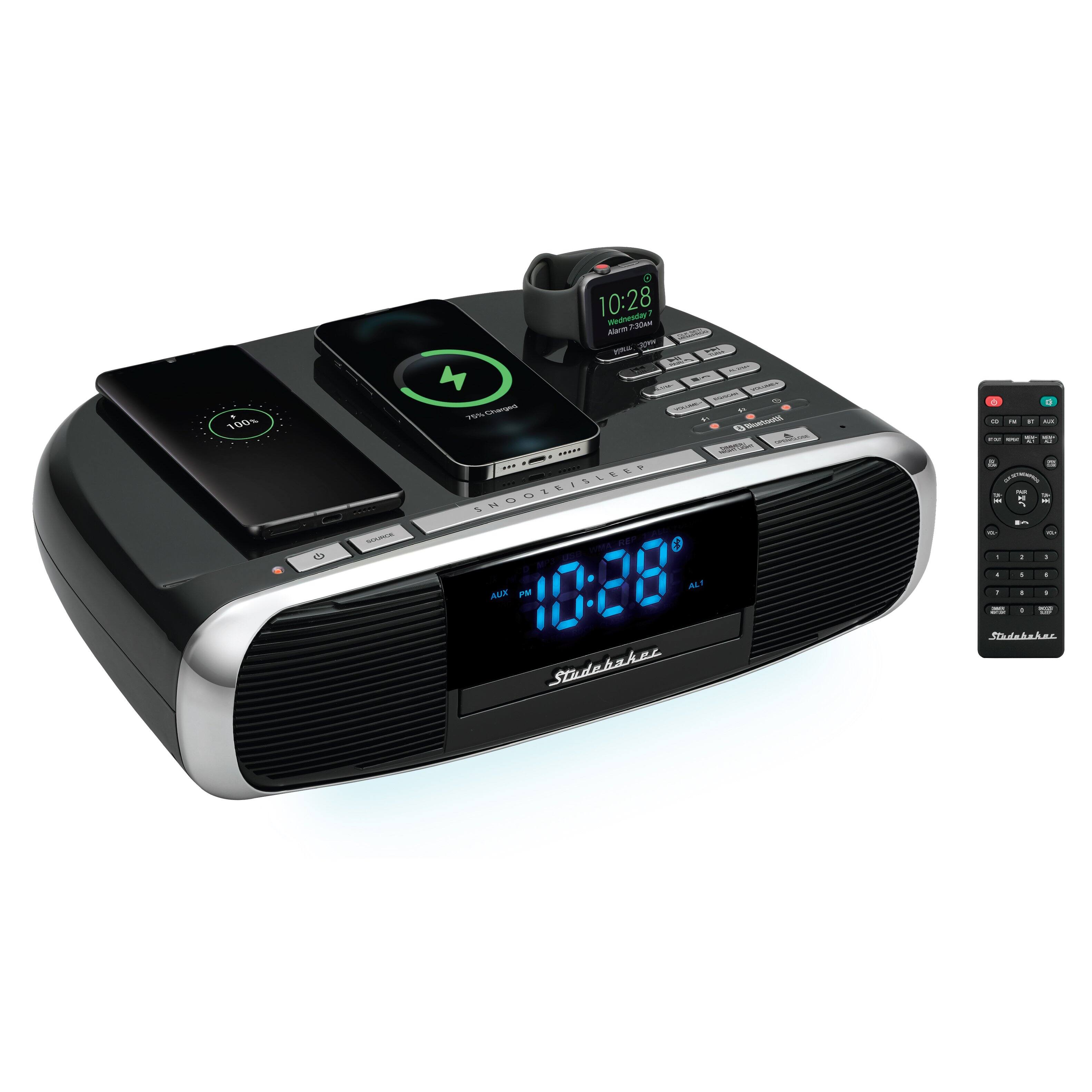 Left. Studebaker - Workstation Hi-Fi CD Clock Radio and Wireless Charging Station - Black.