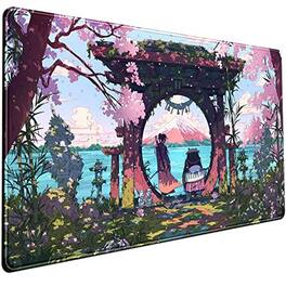 Comfort Essence - Vintage Aesthetic Xl Extended Large Gaming Mouse Pad - Black Academia Mystical Green Plant Design Computer - Sakura Warrior