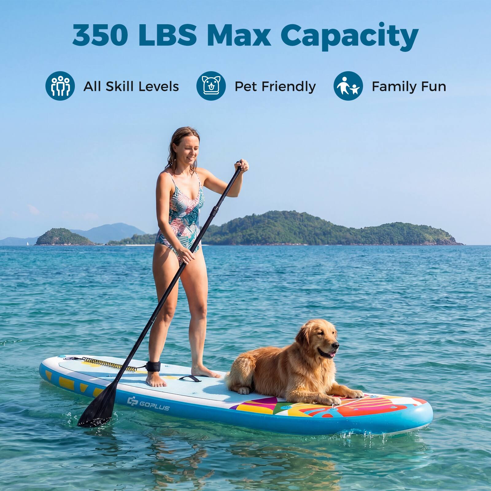 350 LBS Max Capacity  
All Skill Levels  
Pet Friendly  
Family Fun  
GOPLUS