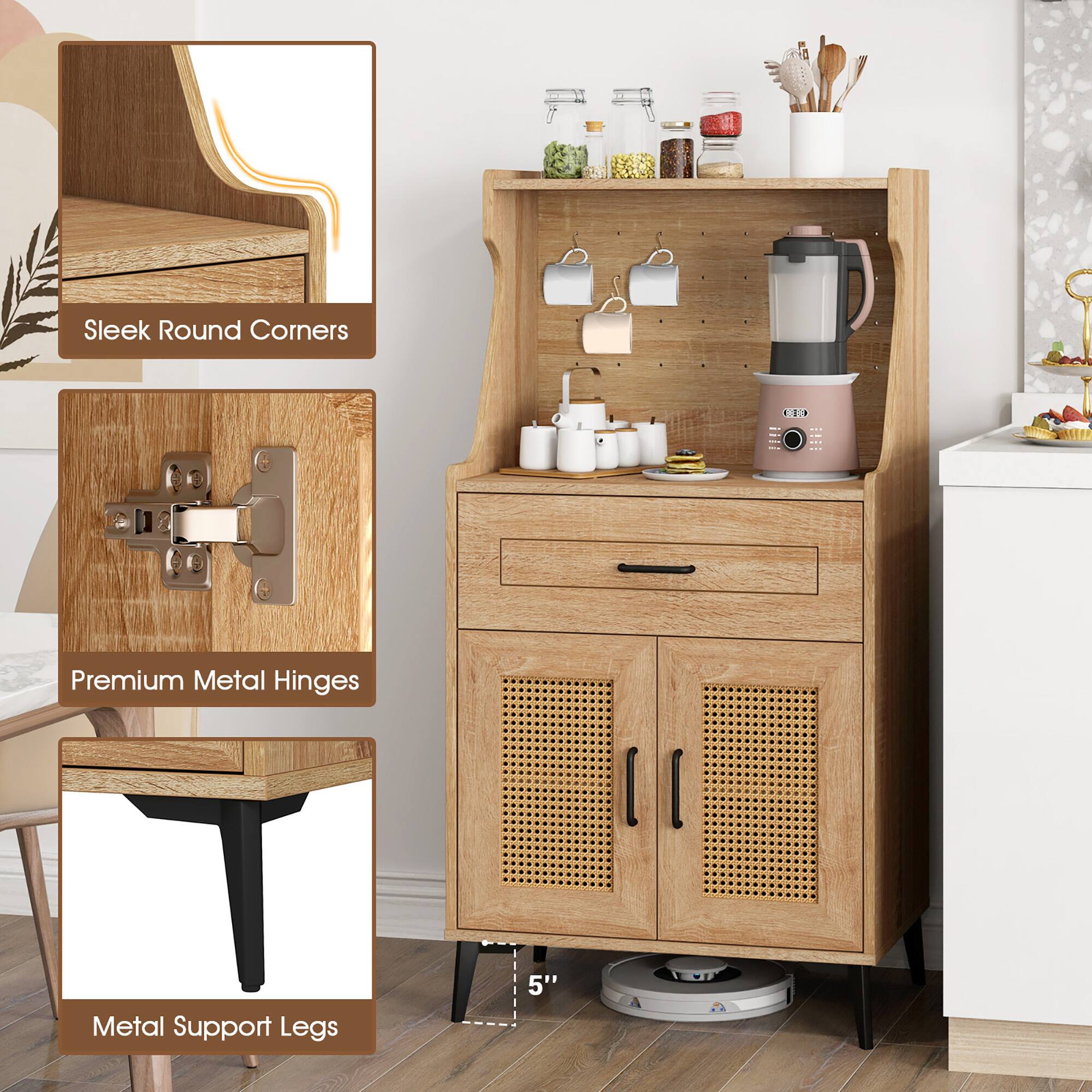 Sleek Round Corners  
Premium Metal Hinges  
Metal Support Legs 5"