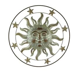 Direct International - 32 Inch Metal Art Sun Stars Indoor Outdoor Wall Hanging Rustic Celestial Decor - Off-white