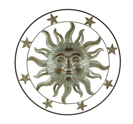 Front. Direct International - 32 Inch Metal Art Sun Stars Indoor Outdoor Wall Hanging Rustic Celestial Decor - Off-white.