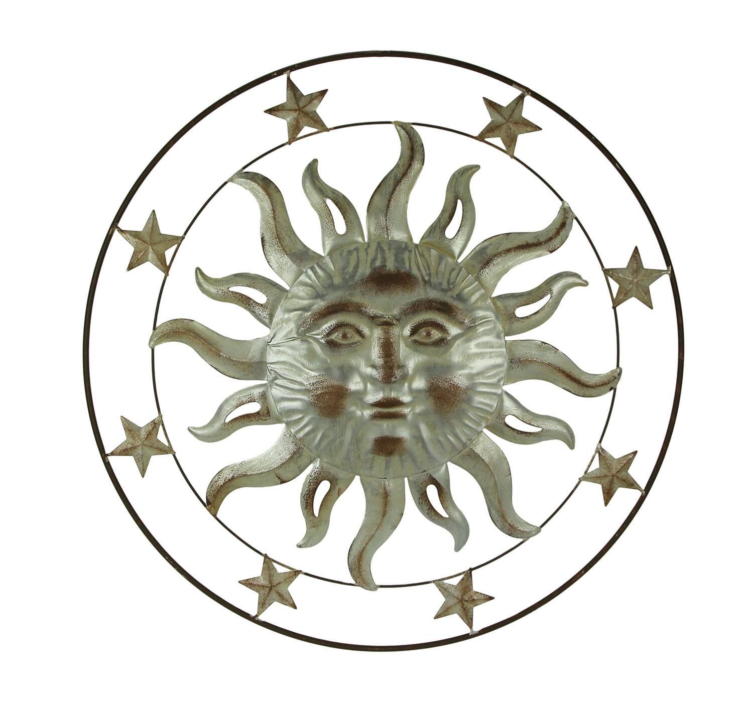 Front. Direct International - 32 Inch Metal Art Sun Stars Indoor Outdoor Wall Hanging Rustic Celestial Decor - Off-white.