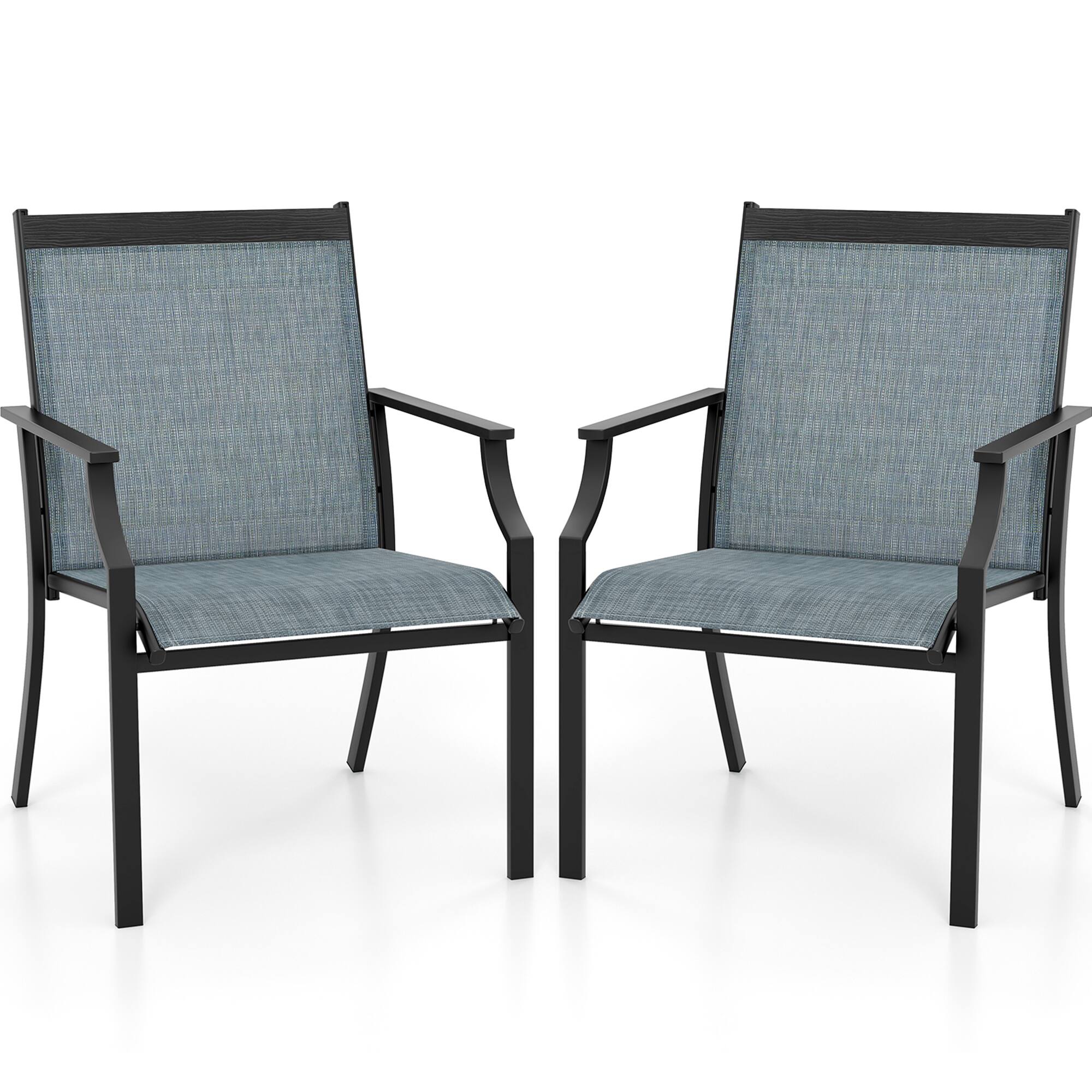 Alt View 8. Gymax - Gymax Set of 4 Patio Dining Chairs Outdoor Armchairs w/ Sturdy Metal Frame - Blue.