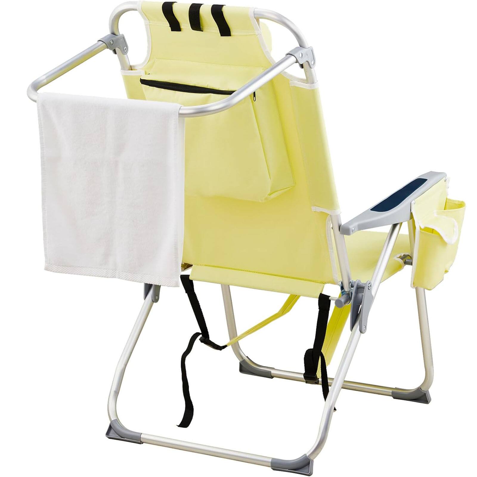 Alt View 3. Chateau Abodes - Outdoor Backpack Beach Chair, 5-Position Reclining with Towel Bar, Cooler Pouch, Cup Holder & Backpack Straps - Yellow.
