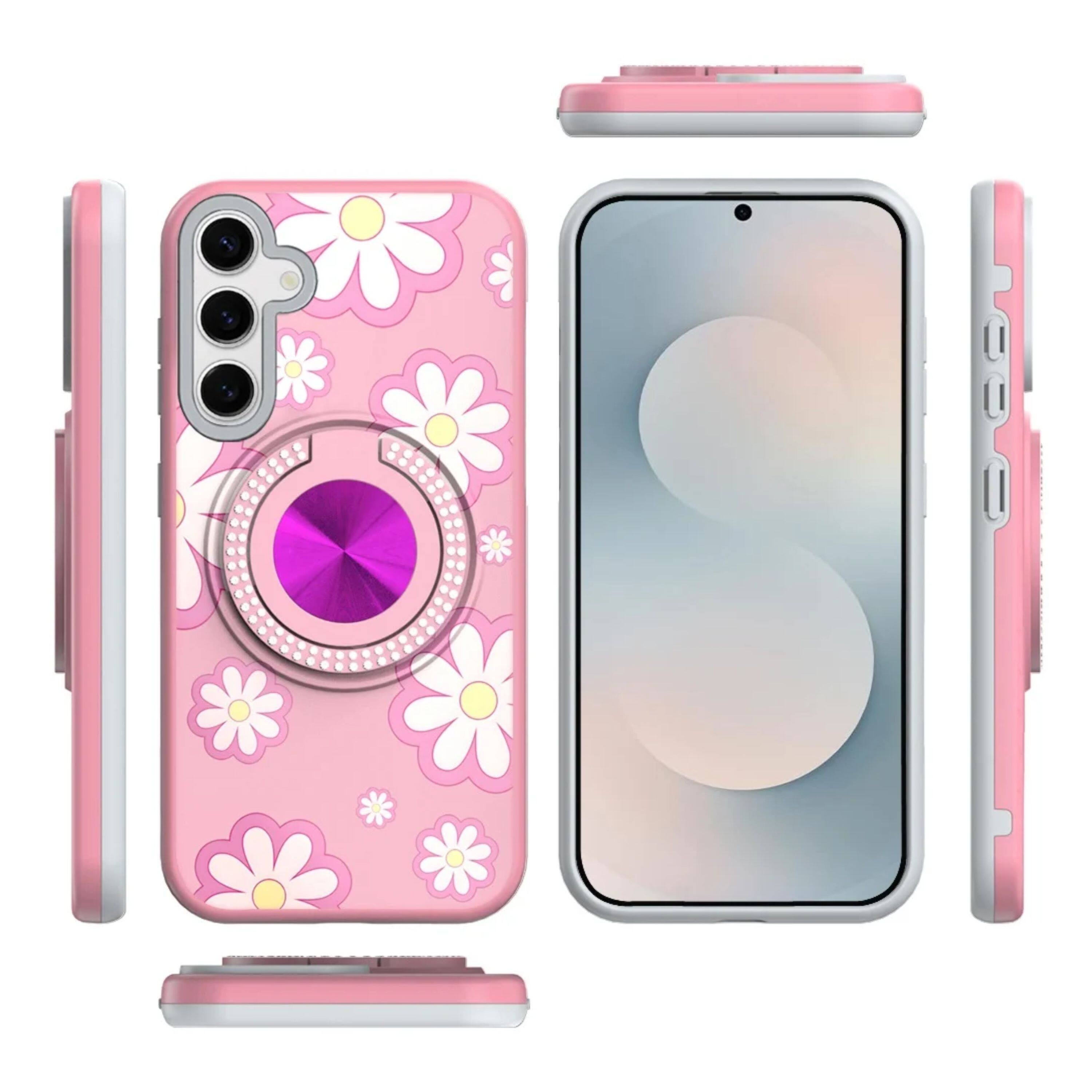 Angle. Kitcheniva - Printed Design Case With 360 Stand Tempered Glass For Samsung Galaxy S26+ Plus Floral D - Multicolor.