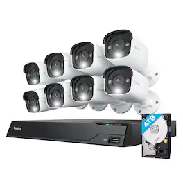 Reolink - 16-Channel, 8 - Bullet Camera Indoor/Outdoor 4K 8MP PoE 4TB Smart NVR Security Surveillance System - White