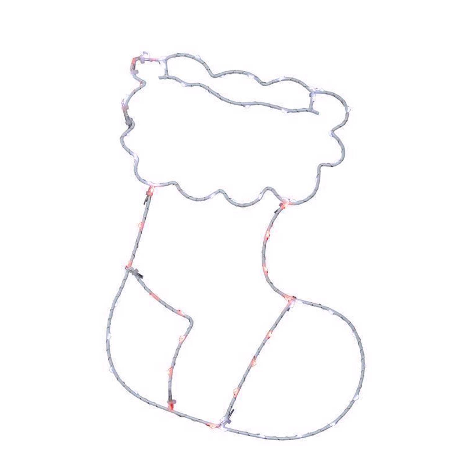 Front. Celebrations - Celebrations LED Red/White Stocking Silhouette 15 in. Hanging Decor - Red | White.
