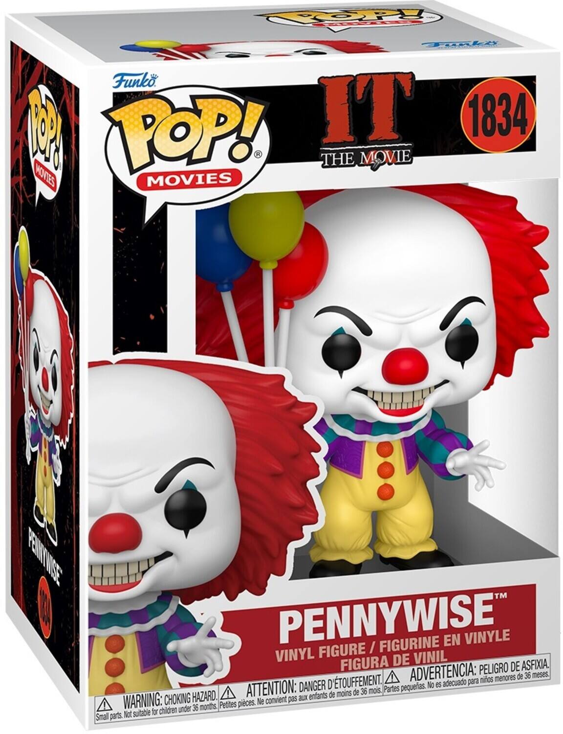 Funko POP! IT 1834 THE MOVIE MOVIES PENNYWISE FIGURINE EN VINYLE FIGURE / VINYL DE VINIL FIGURA DE VINIL ADVERTENCIA: PELIGRO DE ASFIXIA. menores de 36 meses. ATTENTION: DANGER D'ÉTOUFFEMENT. No es de menos de 36 mois. WARNING: CHOKING HAZARD. convient pas aux enfants de moins de 36 mois. Not suitable for children under 36 months.