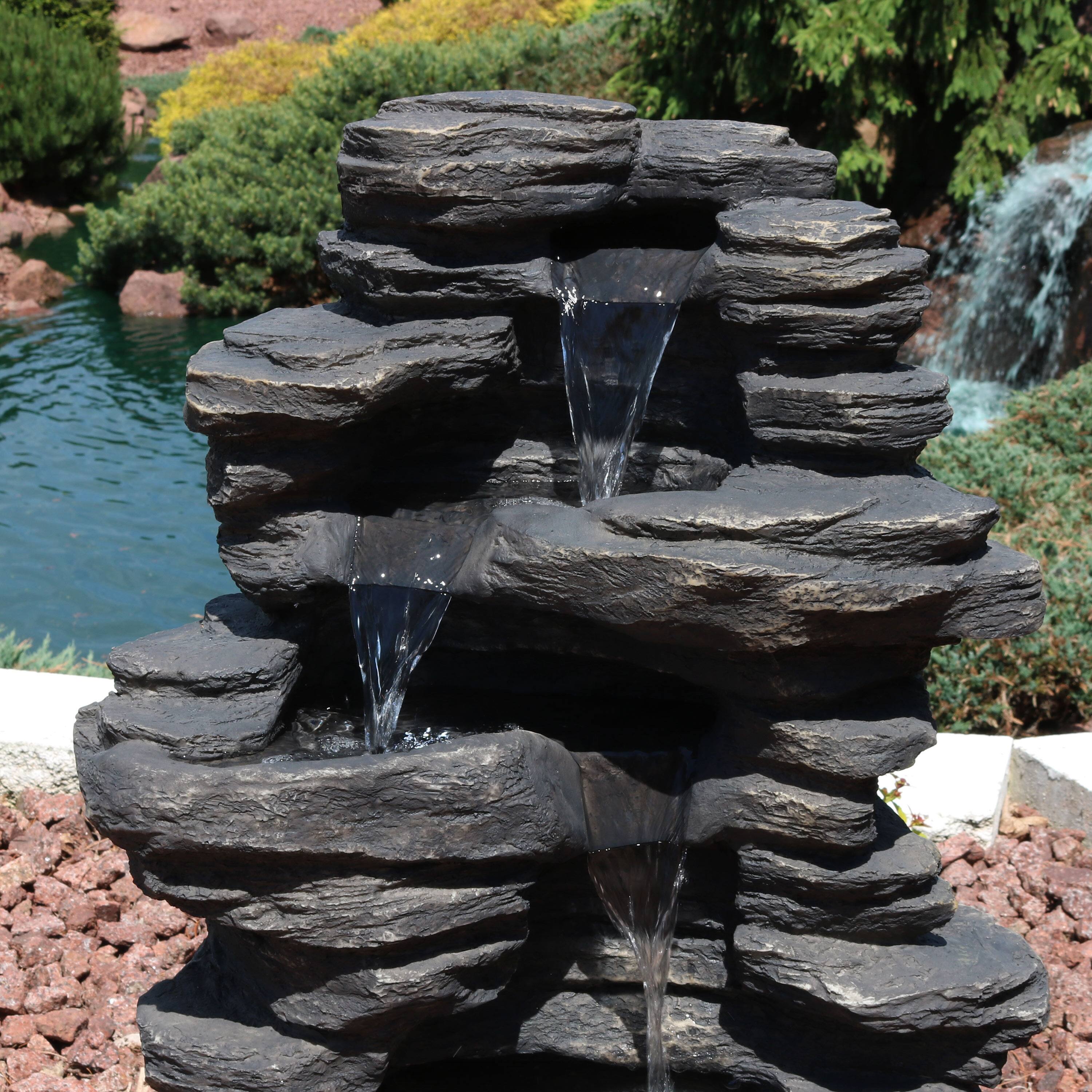 Alt View 5. Sunnydaze - Rock Falls Electric Waterfall Fountain with LED Lights - 39 in - Brown.