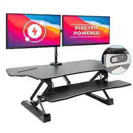 Mount-It! - Electric Sit-Stand Desk Converter with Dual Monitor Mount and Large Adjustable Height Workstation - Black