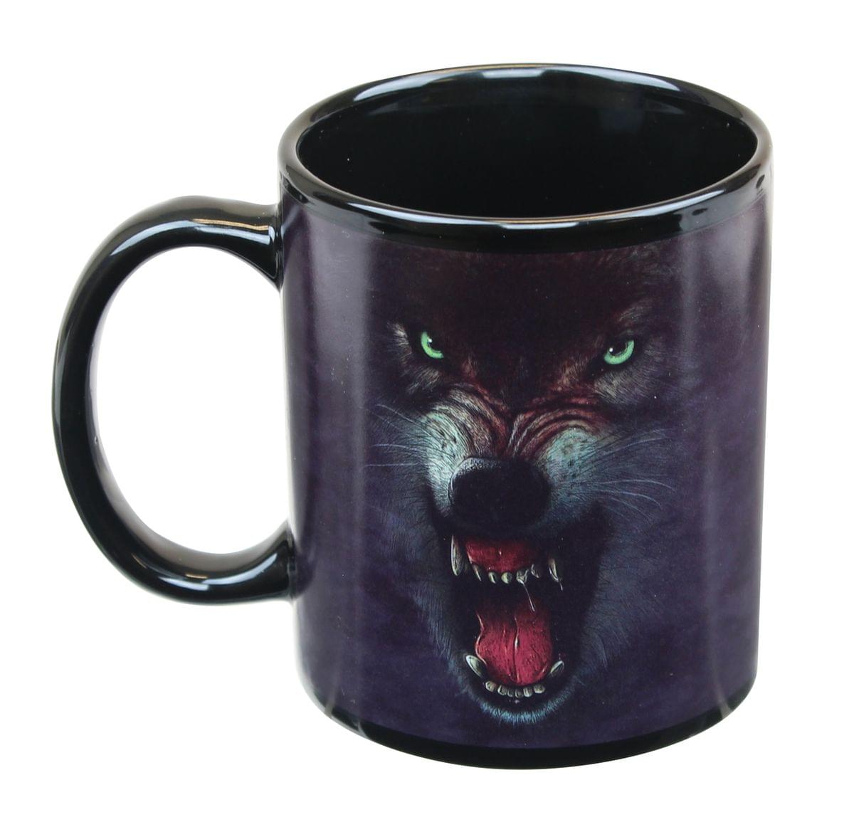 Front. Just Funky - Growling Wolf 11oz Coffee Mug - Black.