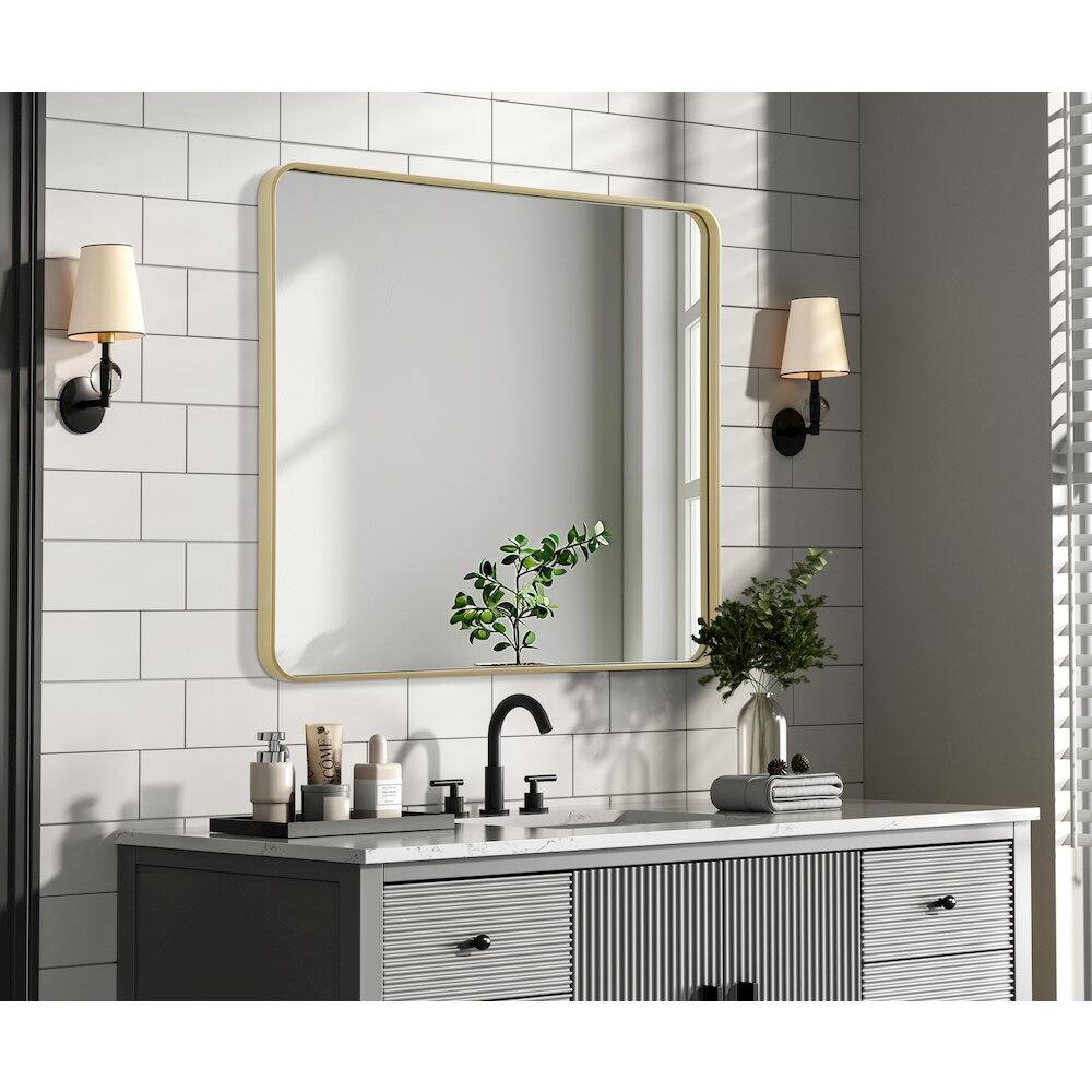 Alt View 2. Elegant Decor - Contour Metal Rectangle Mirror 36x40 in Brass - Brass.