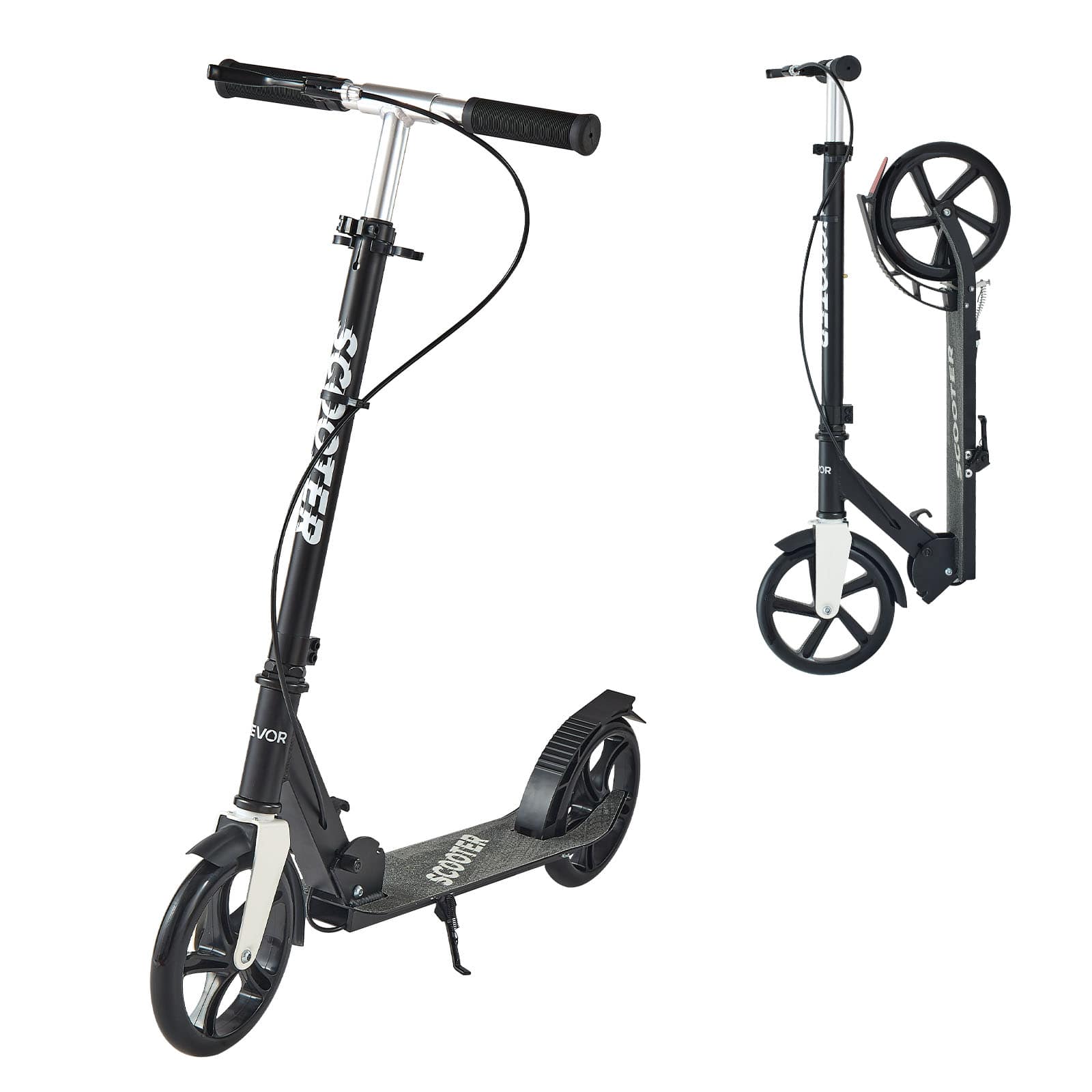 VEVOR - Kick Scooter for Kids Ages 8+, Teens & Adults, 2-Wheel Toddler Scooter with Adjustable Height Handlebar - Black + Silver