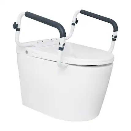 Front. VEVOR - Toilet Safety Rail, 300LBS Capacity Toilet Seat Frame, Adjustable Width Fit Most Toilets, Easy Installation - White.