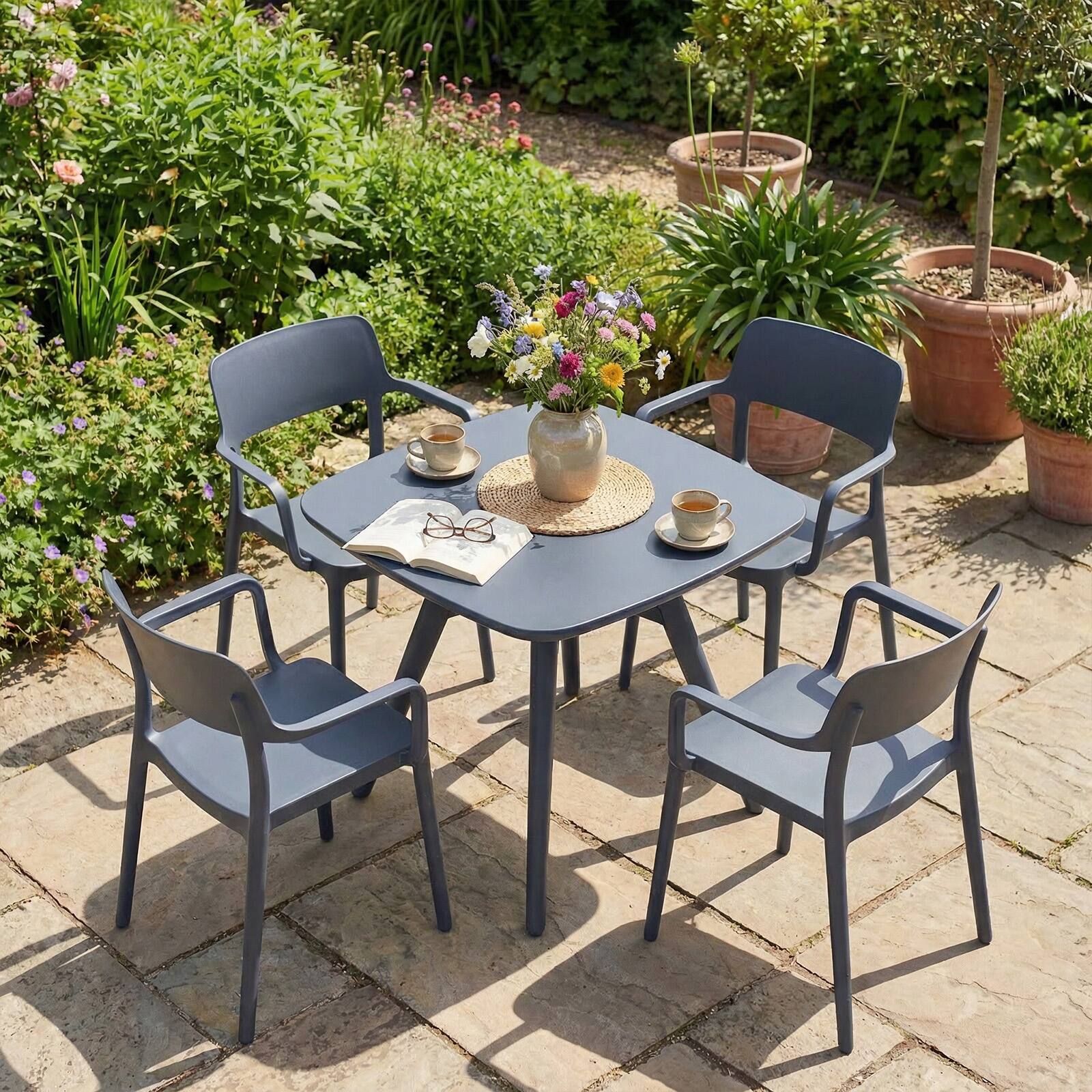 Alt View 4. Gymax - Gymax Square Outdoor Dining Table All-Weather Plastic Patio Bistro Table for 4 Gray - Gray.